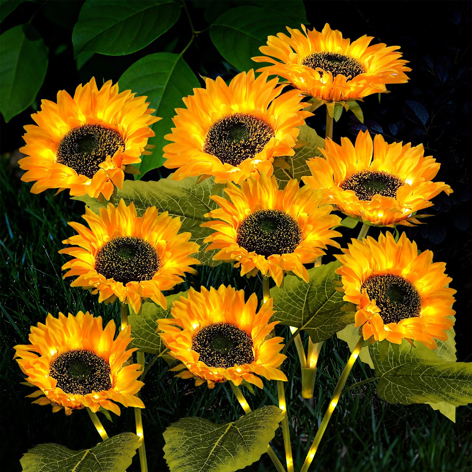 TANSOREN 3 Pack Solar Garden Lights Outdoor, 2 Lighting Modes Warm White LED Waterproof Solar Powered Sunflowers Landscape Light