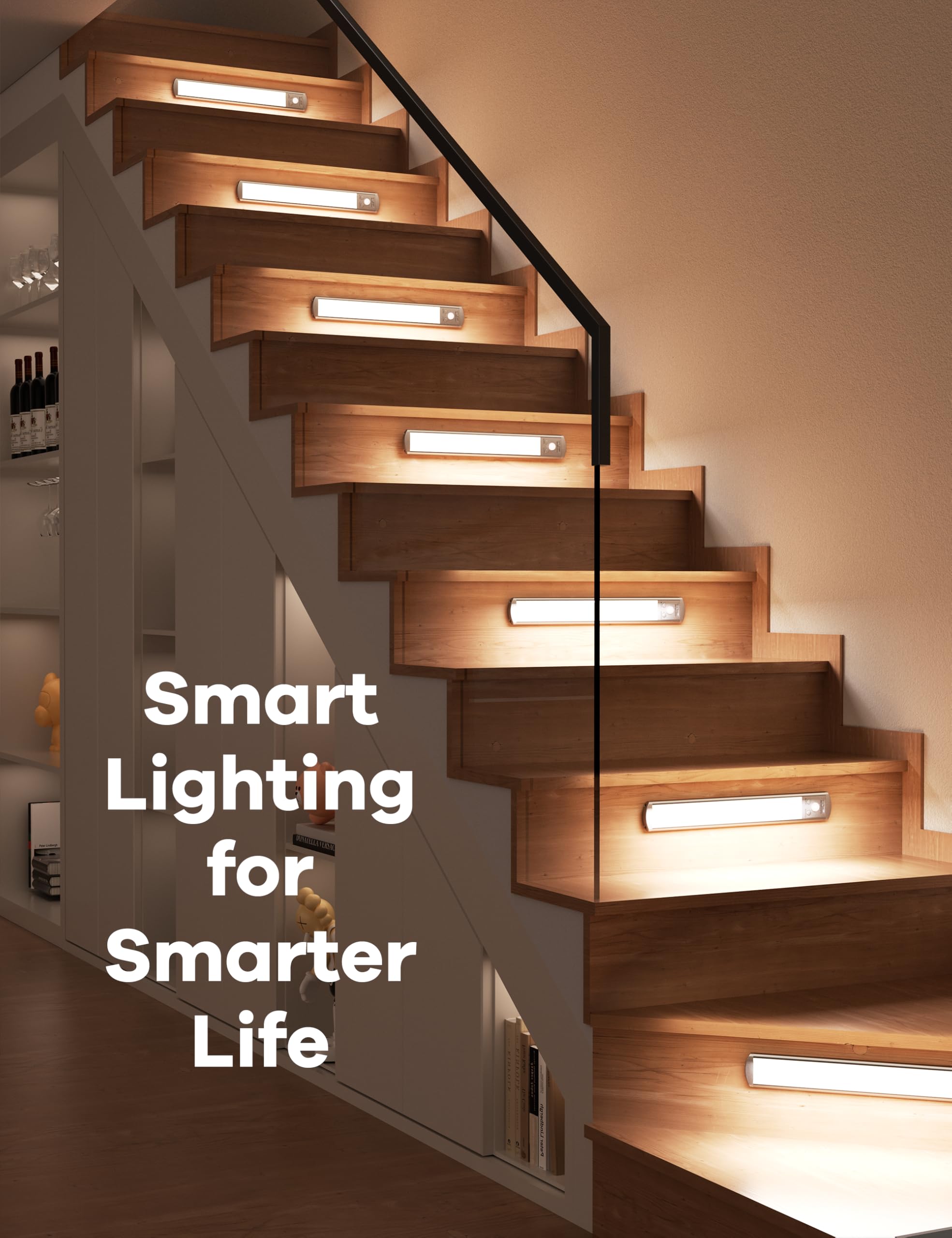 Joyzy Under Cabinet Lighting Motion Sensor Closet Lights Battery Operated Dimmable, 91 Led Rechargeable Under Shelf Sink Light I