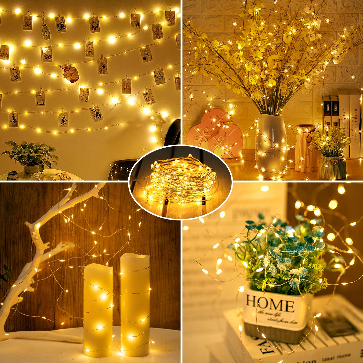 Brightown 24 Pack Fairy Lights Battery Operated - 7Ft 20 Led Mini String Lights Silver Wire Waterproof Firefly Starry Diy Lights For Bedroom Patio Wedding Party Christmas Decor (Warm White)