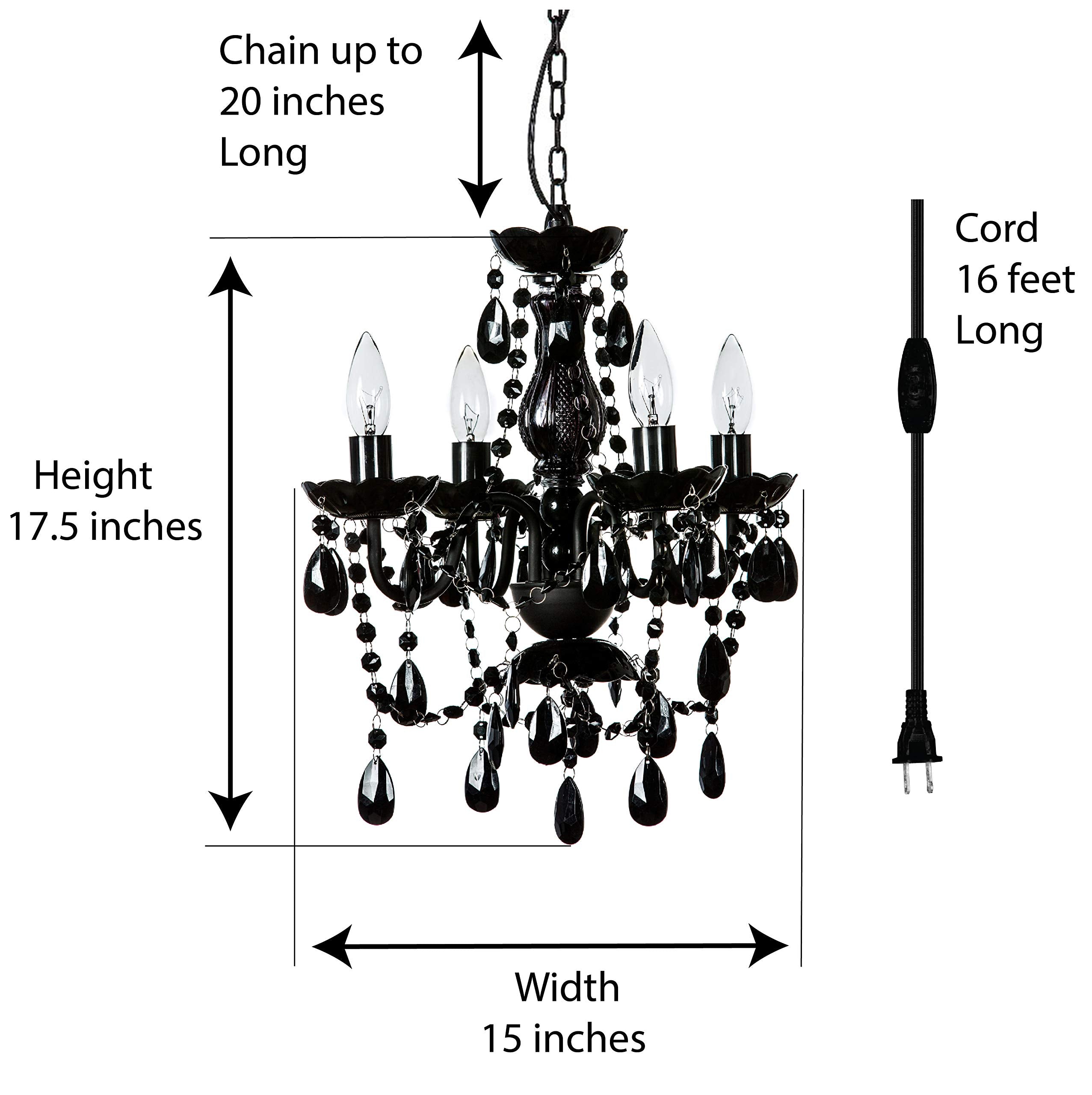 gypsy color Plug-in Chandelier 4 Light Black Metal Frame Acrylic Crystals H17.5inxW15in Model GYSMBKP