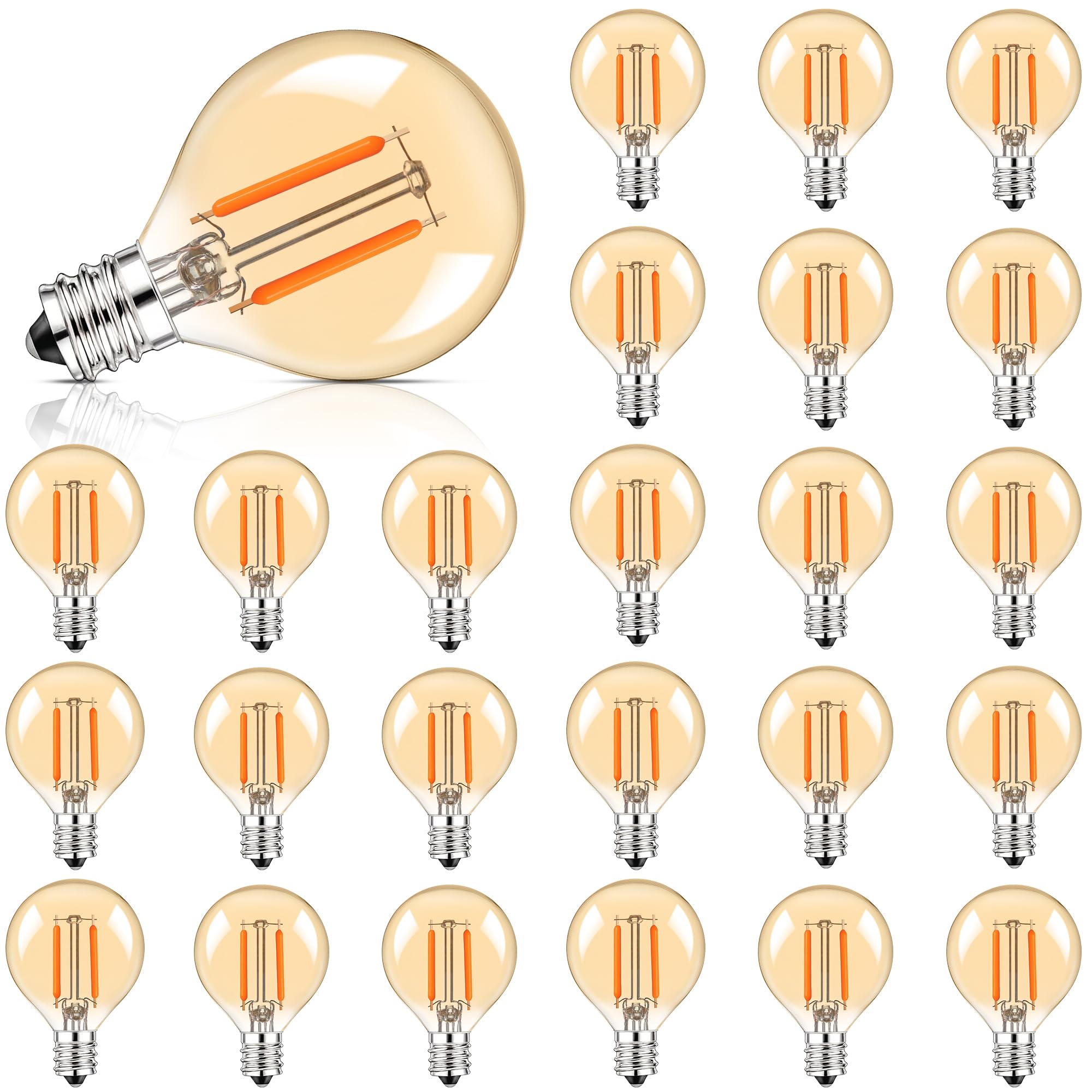 25Pack G40 Amber Glass Led Replacement Bulbs, 1.5W Equivalent 15W E12 Screw Base Shatterproof Globe Light Bulb For Indoor & Outd