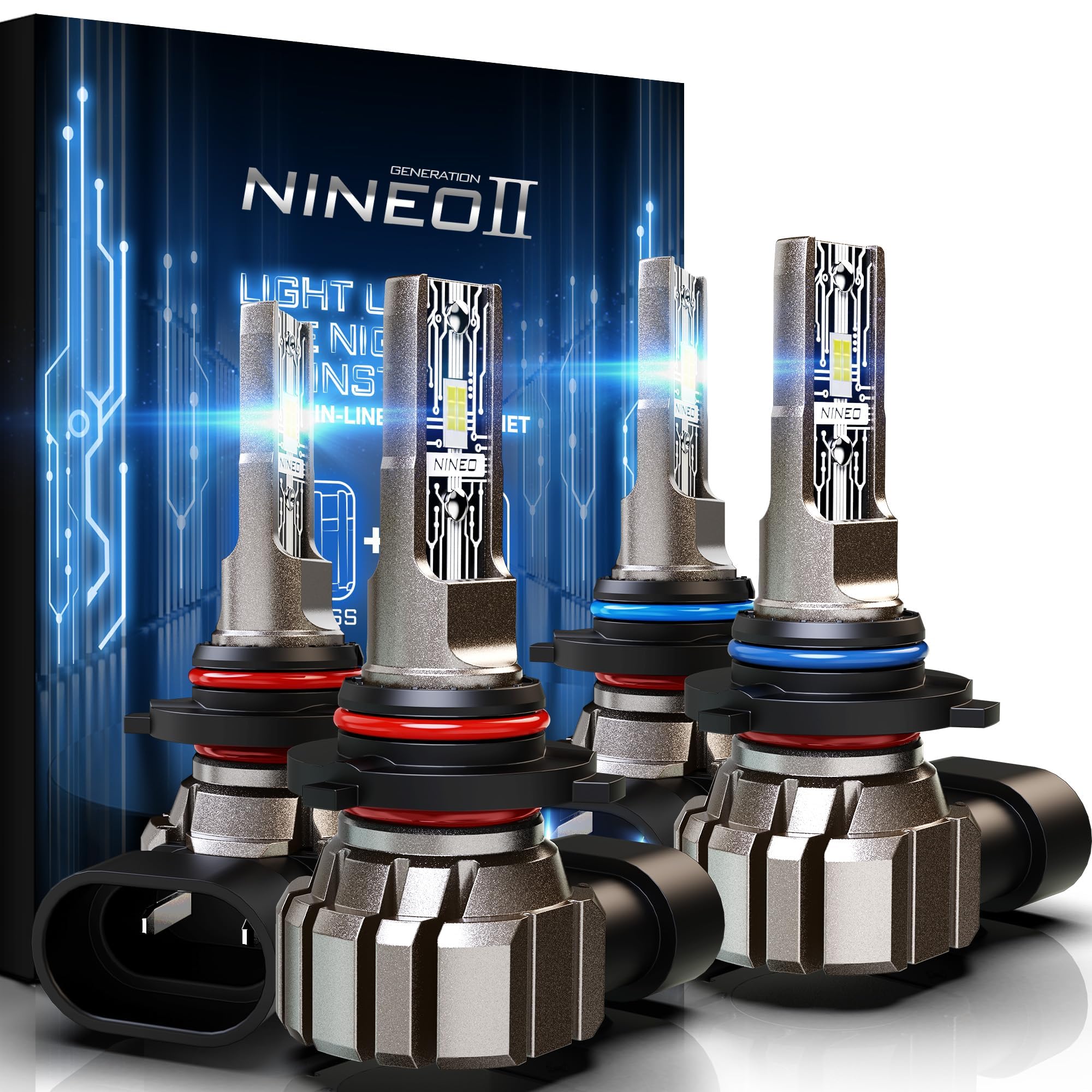 NINEO 9005 9006 Bulbs Combo, 300% Brighter, 6500K Cool White, Mini Size, Plug and Play, Off-Road/Fog Light, Pack