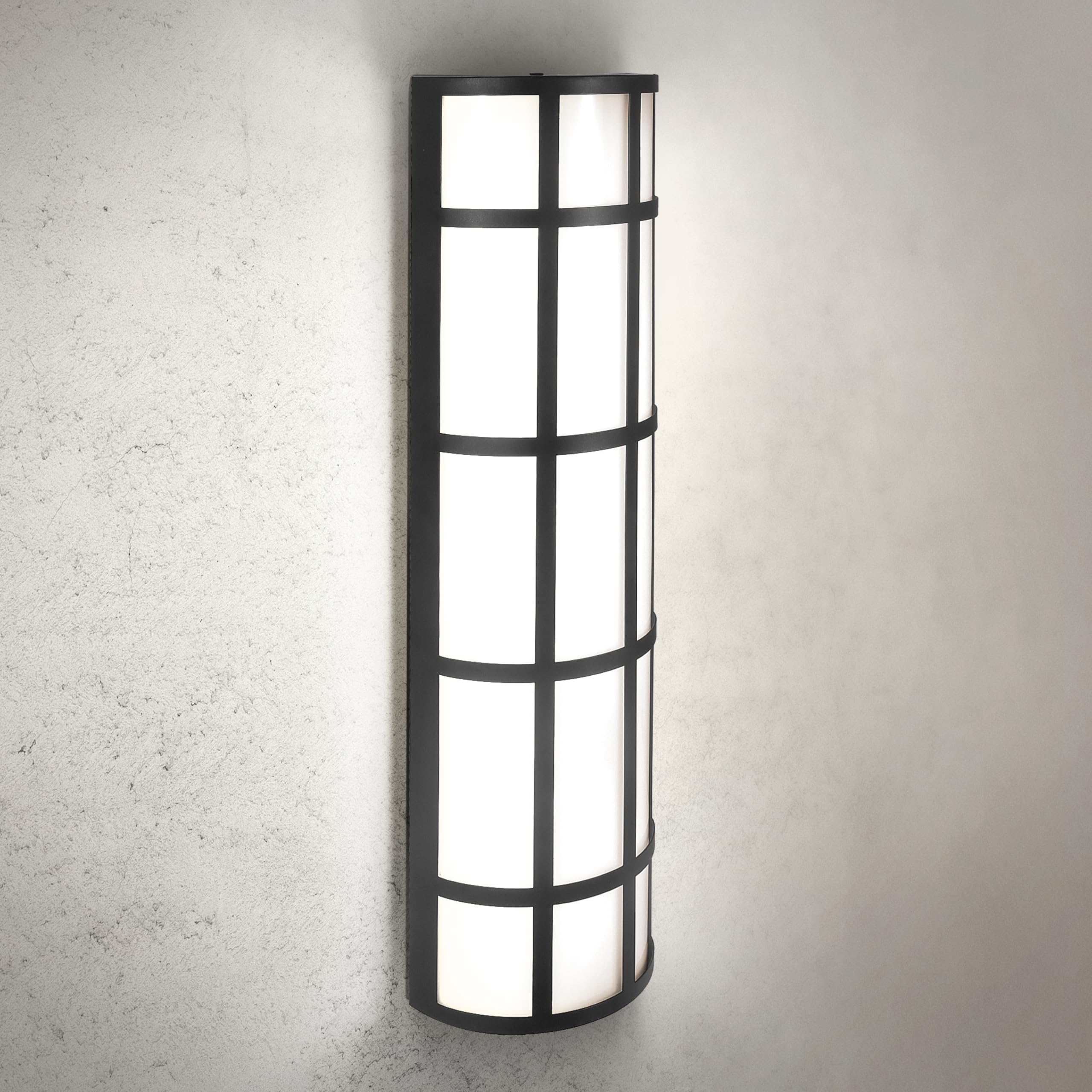 Asd 24 Inch Led Outdoor Wall Mount Light Fixture With Grid - Matte Black Modern Wall Sconce - 25W 120-277V 3000K 4000K 5000K Adj