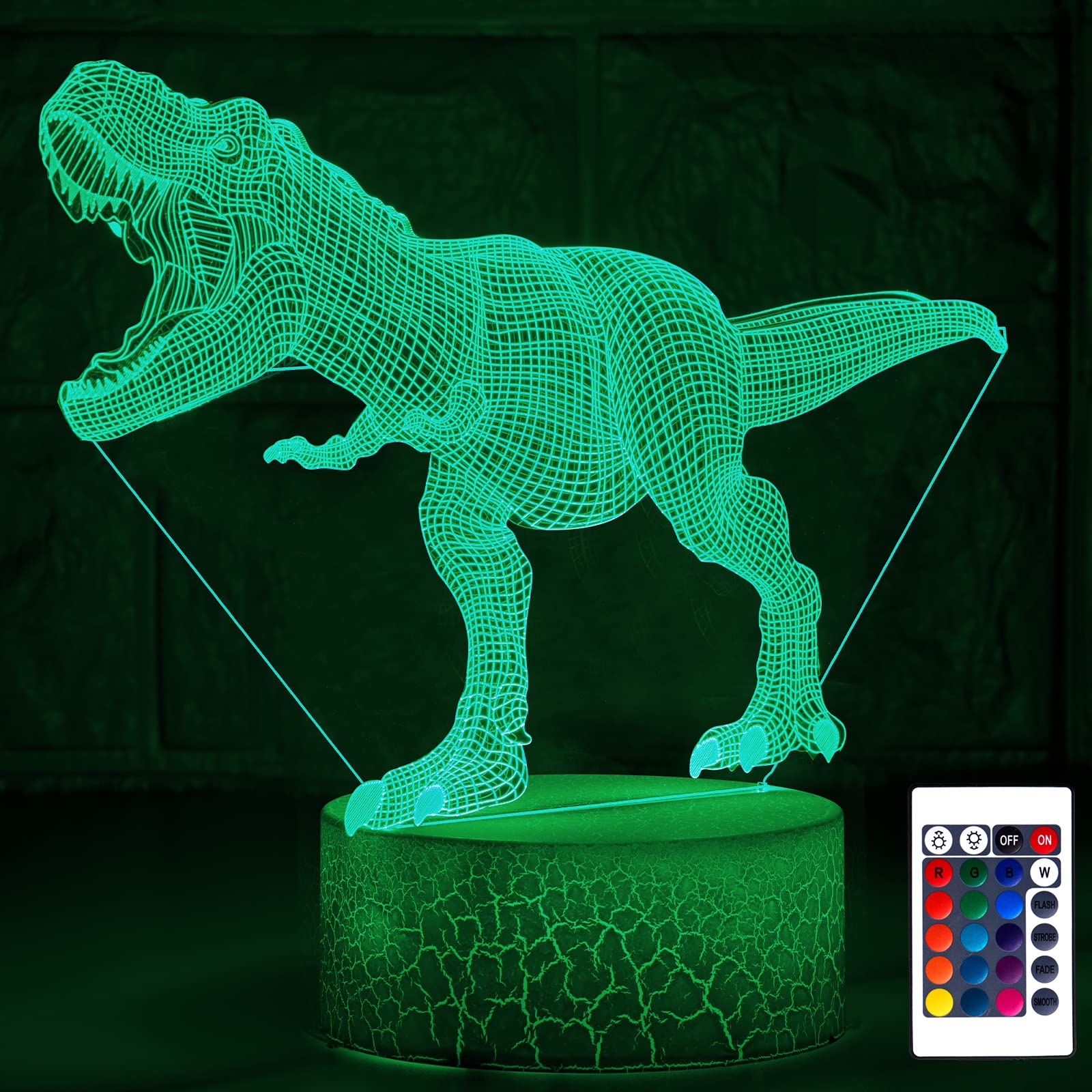 Aolalow Dinosaur Night Light For Boys, Dinosaur Lamp, Dinosaur Light, Dinosaur Toys, Dino Lamp,3D Illusion Night Lamp, Led Table Lamp With Touch Sensor And 7 Colors Change.