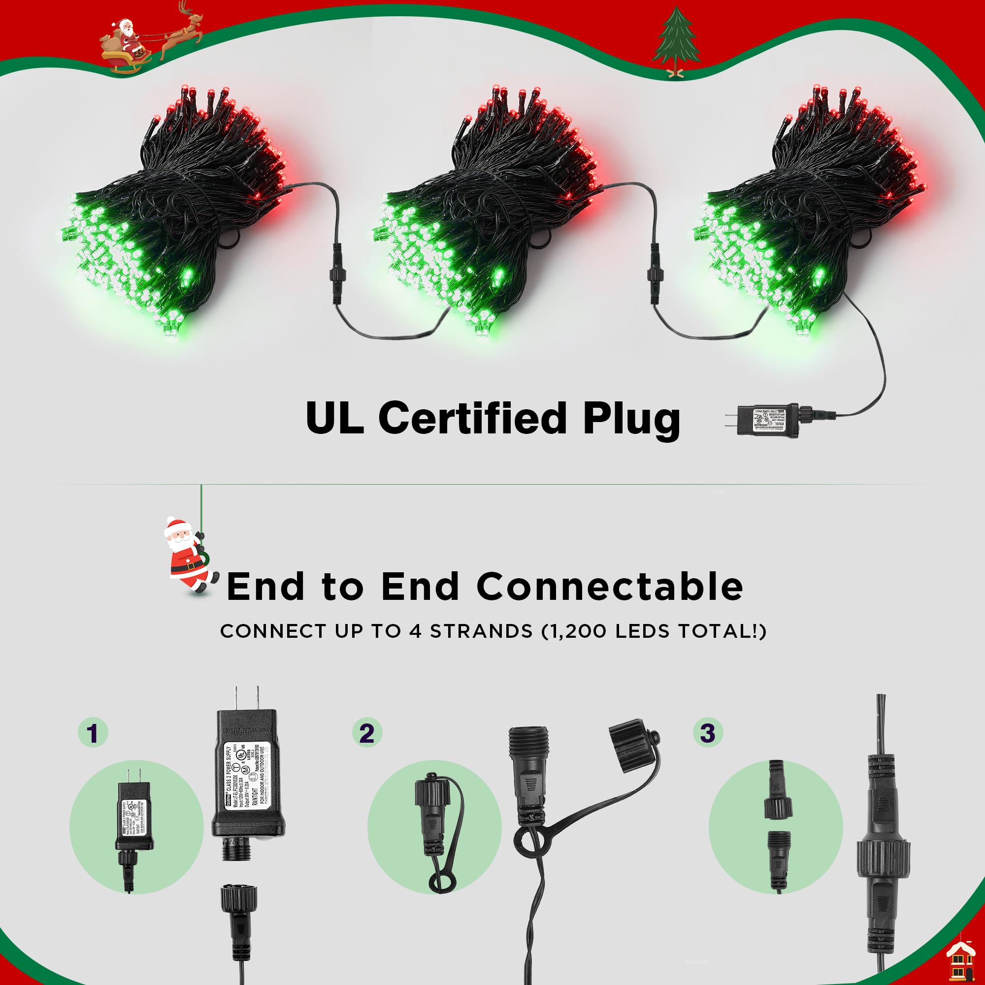 Blctec Christmas Lights Indoor Outdoor 300 Led 108Ft Ul Certified Christmas Tree Lights With 8 Modes  Waterproof  Timer  End To End Connectable String Light For Trees  Patio Xmas Decor  Red Green