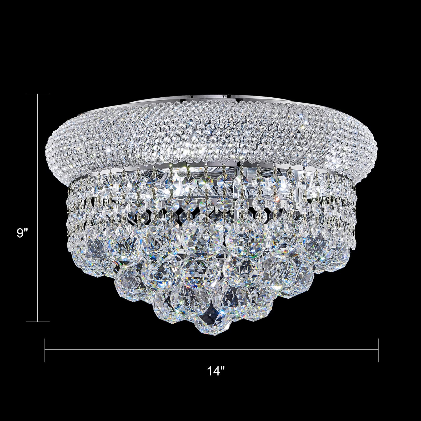 Homeooze 5-Light 14" Chrome Crystal Flush Mount Chandelier for Bathroom, Hallway, Entryway, Bedroom, Laundry - Model FM001
