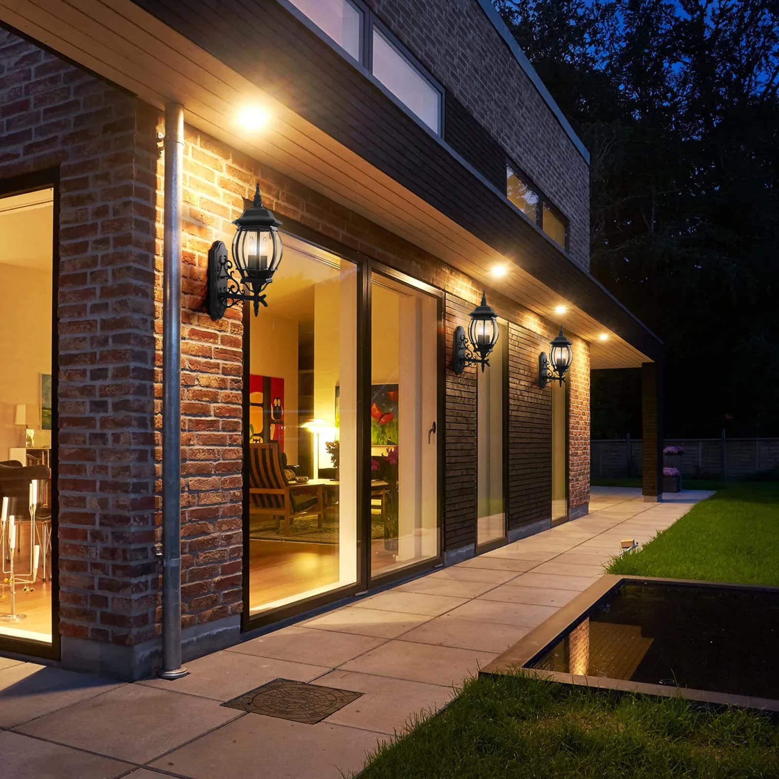 Krychiler 3-Light Black Outdoor Wall Lantern - Waterproof Wall Sconce For Porch Lighting