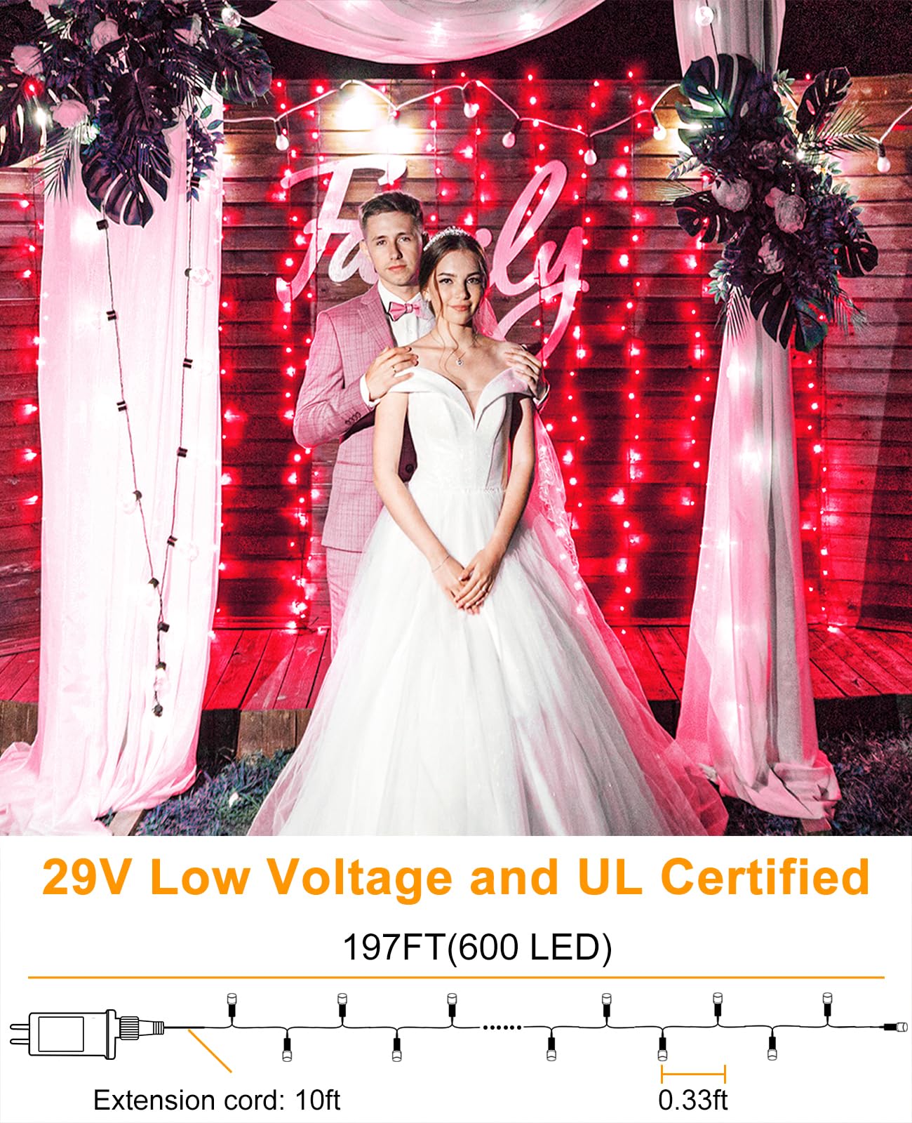 197Ft 600 Led Christmas Lights Outdoor  Plug In Christmas Tree Lights 8 Modes  Waterproof String Twinkle Lights For Indoor Room Patio Yard Fence Party Wedding Holiday Decorations  Red