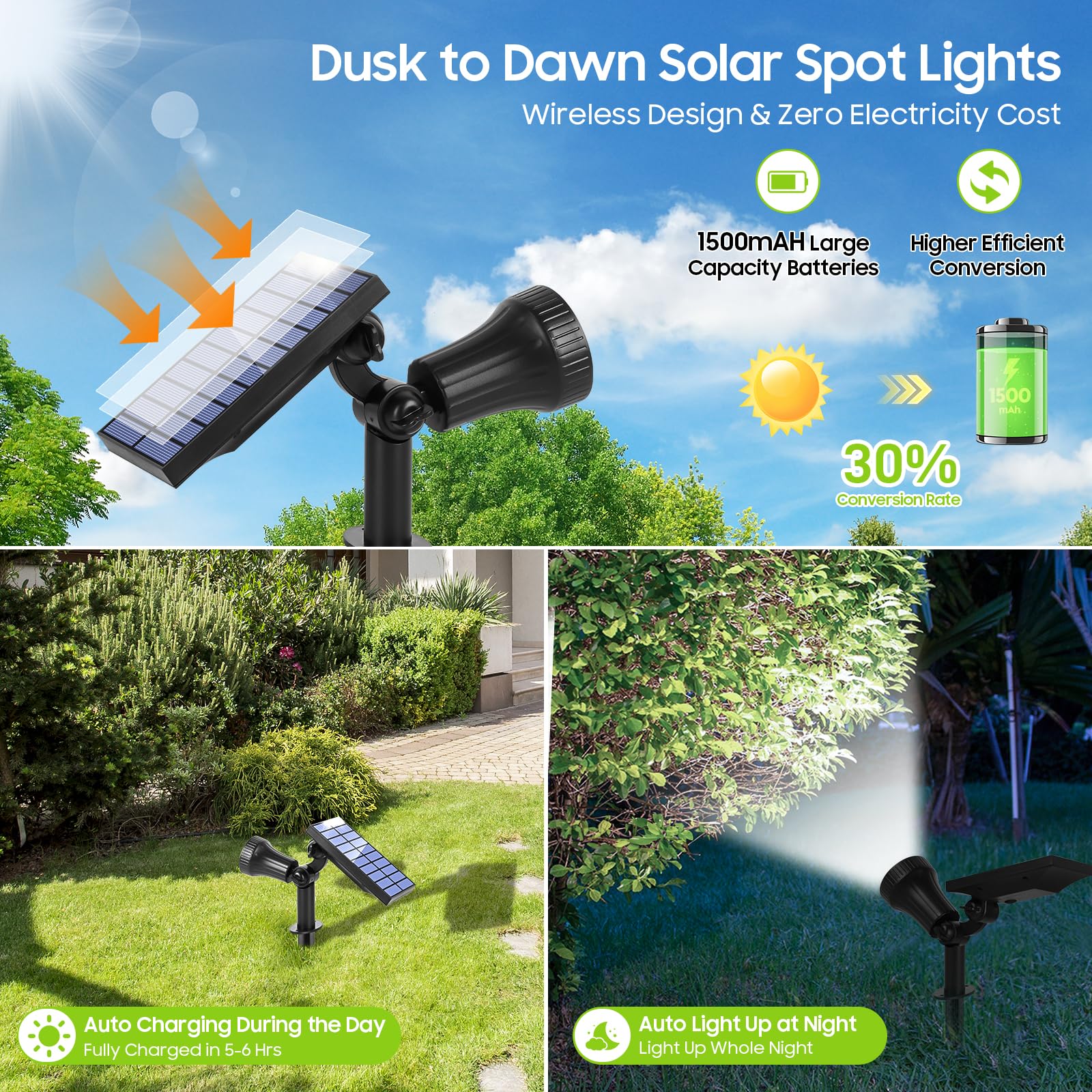 Bosceos 4-Pack Solar Spot Lights - 30 LEDs, Waterproof, Auto ON/OFF, Cool White, Model SL-5081, Ideal for Garden, Pathway, Driveway