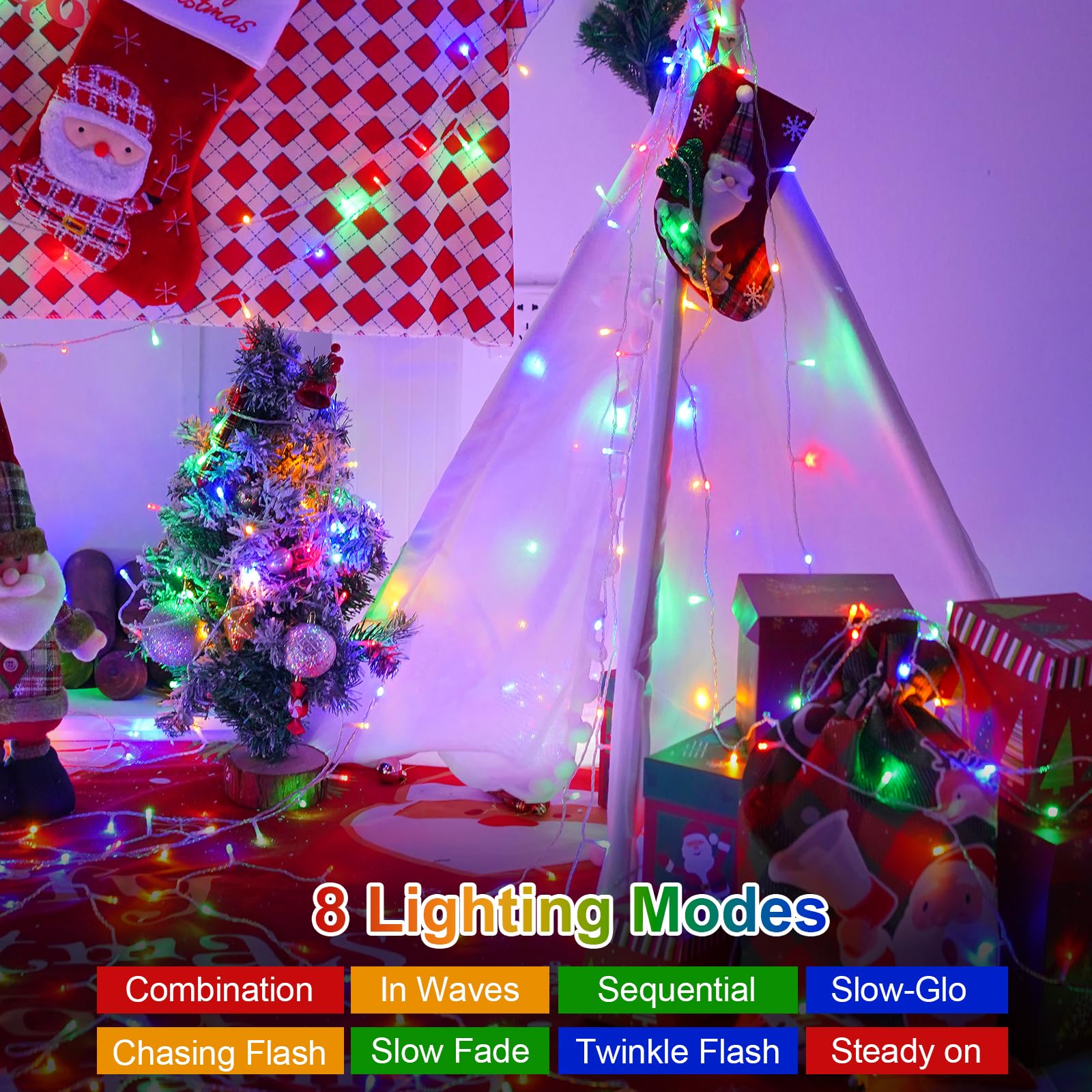 QITONG Battery Operated Christmas Lights, 2 Pack 33ft 100 LED Multicolor Waterproof with Remote, Copper Material