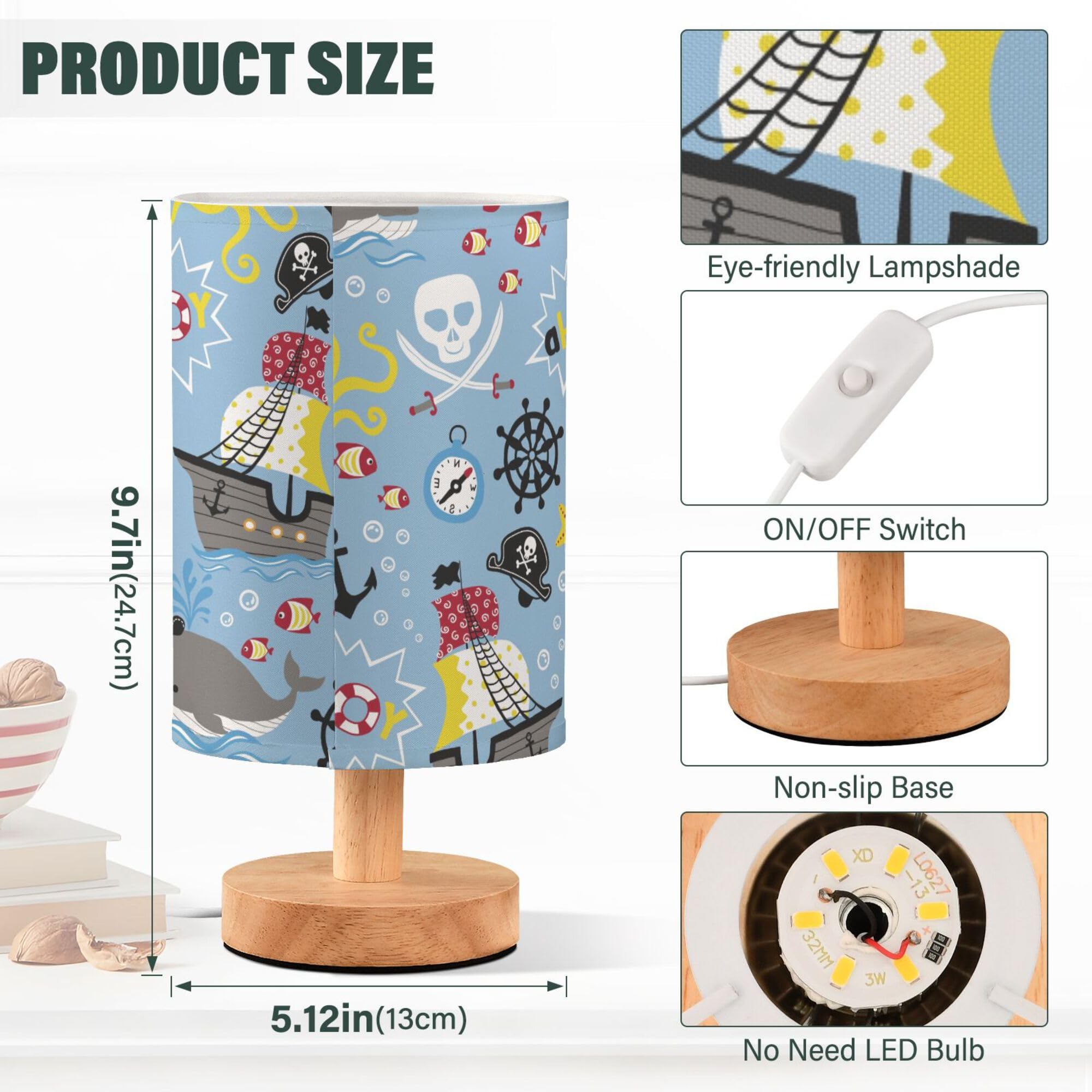 YYZZH Table Lamp Nautical Octopus Whale Design Multi-colored Fabric Shade Bedside Desk Lamp for Living Room Bedroom Office