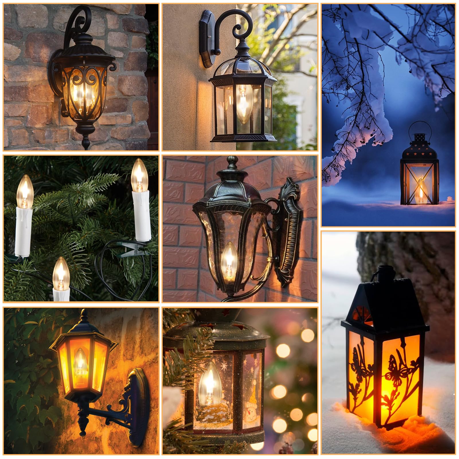 Flicker Flame Light Bulb Flame Tip Halloween Chandelier Flickering Light Bulbs Christmas Replacement Orange Glow Bulbs Crystal Clear Candle Bulb For E12 Chandelier Base (Clear, C35E12(6Pack))