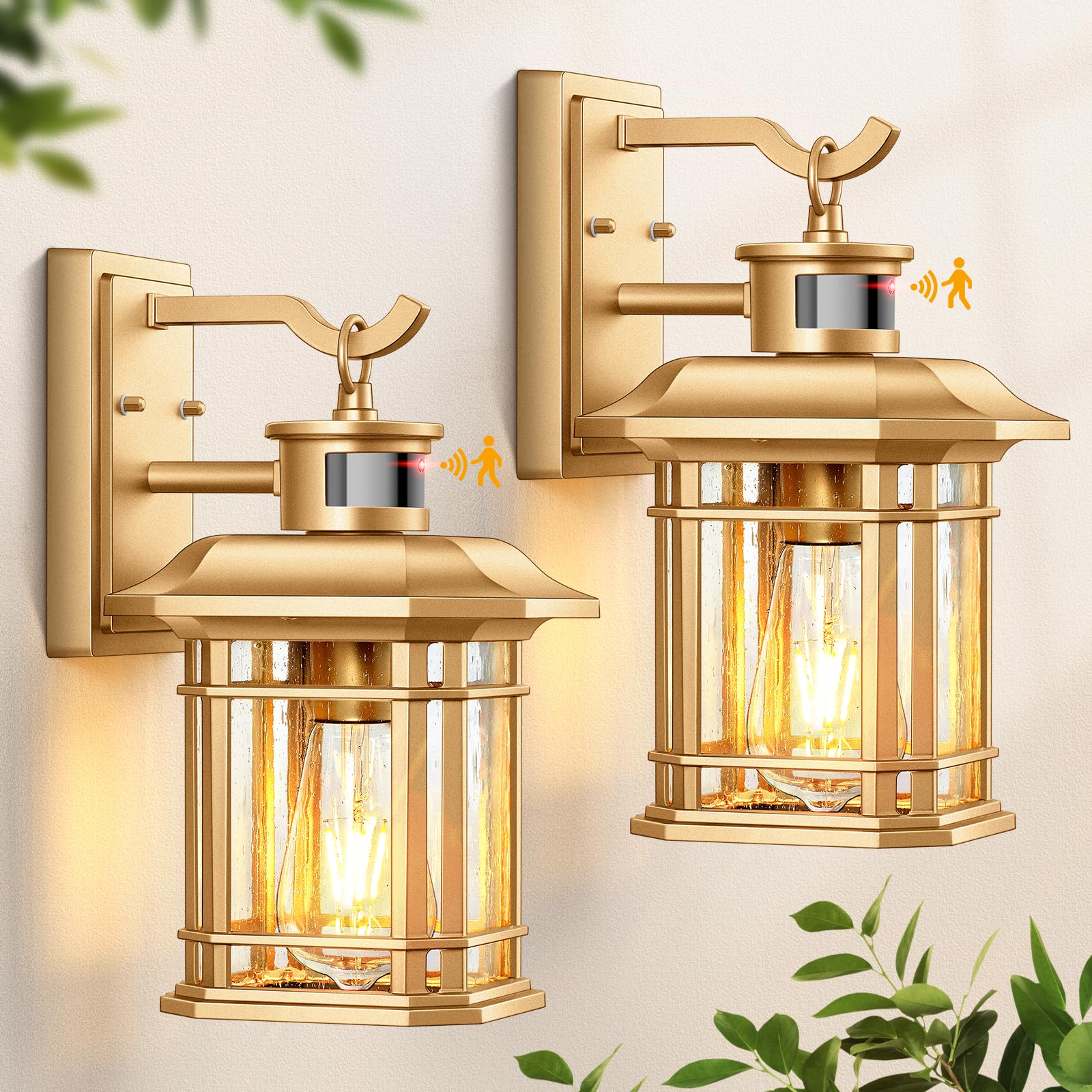 VIANIS Motion Sensor Exterior Lights for House, 2 Pack Dusk to Dawn Outdoor Lighting, Gold Outdoor Sconce Lights, Waterproof, We