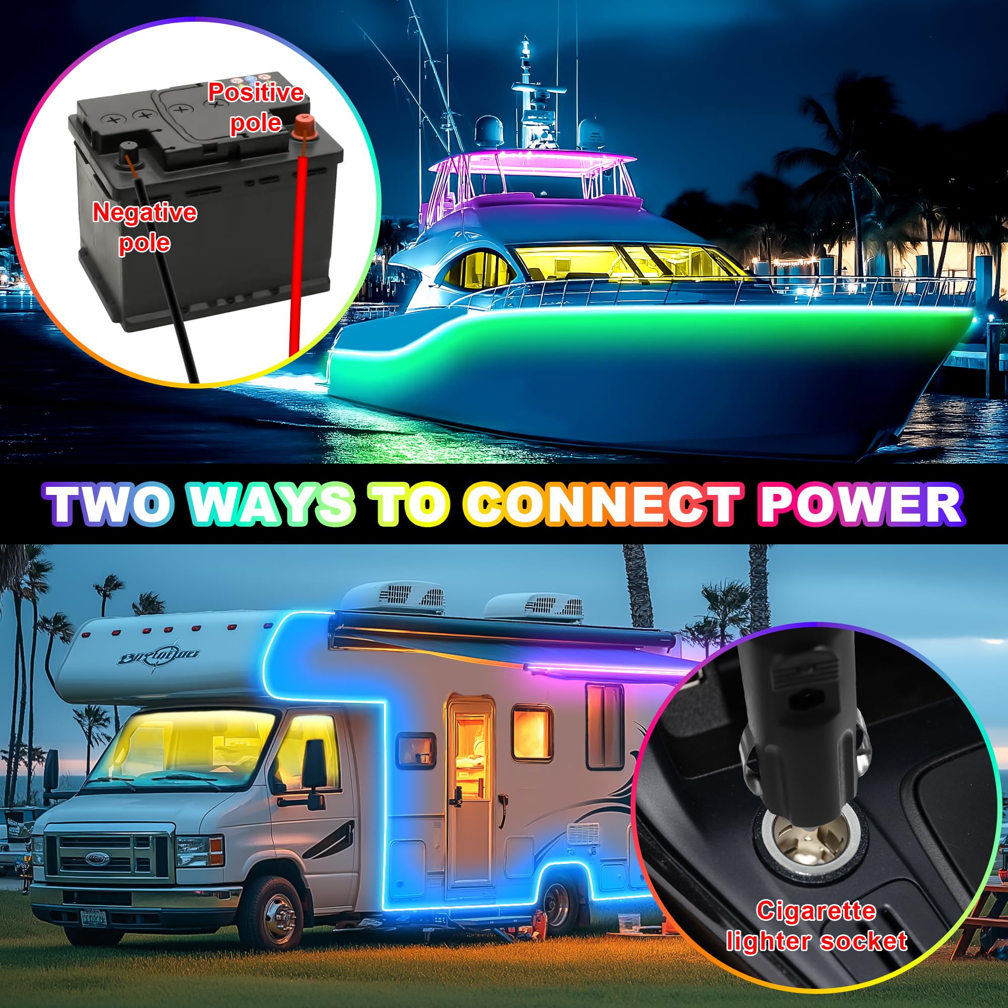 Gliztech 50FT RGB LED Waterproof Boat Lights, 12V Marine Strip with App Control, Model 5050-30-RGB, Ideal for Pontoon, RV, Fishing Kayak