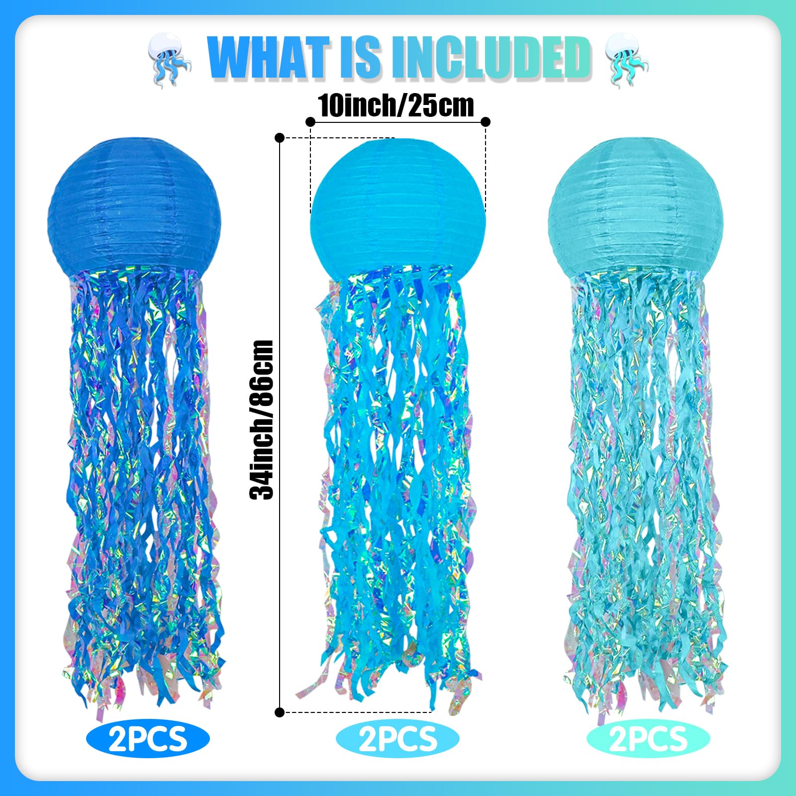Hanging Jelly Fish Decoration, Blue Jellyfish Paper Lanterns - Jellyfish Decor For Mermaid Theme Party & Under The Sea Ocean Bir
