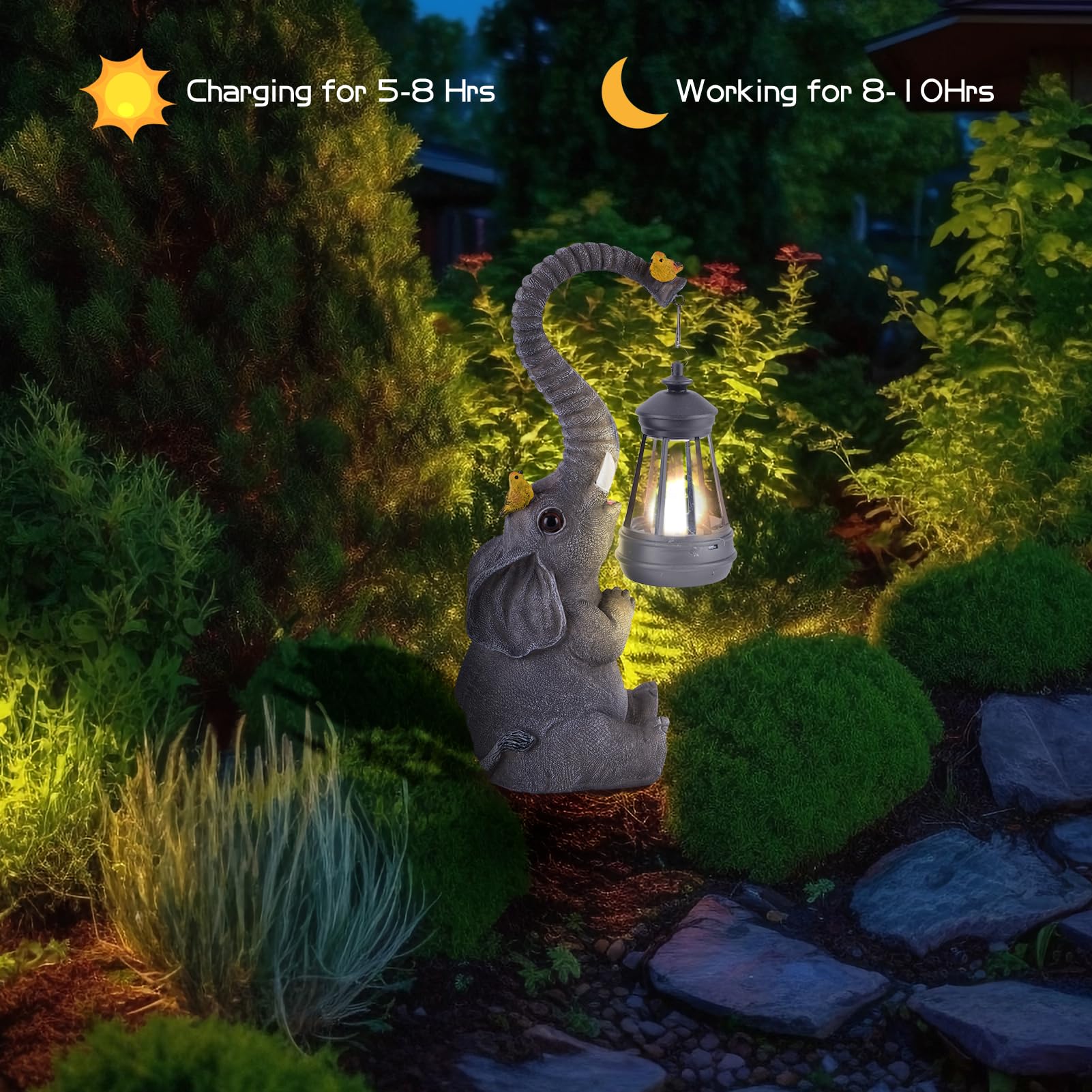 Solar Outdoor Garden Statues Lights, Mom Gifts Birthday Gifts For Women, Lucky Elephant Unique Housewarming Gifts And Yard Decor