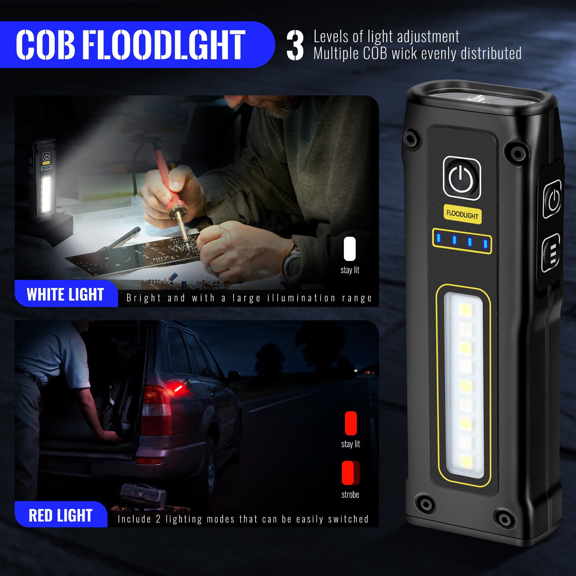 Flashlight Uv Light 365Nm, Blacklight Edc Flashlights Mini Led High Lumen Usb -C Rechargeable Portable With Magnetic Base, Cob W