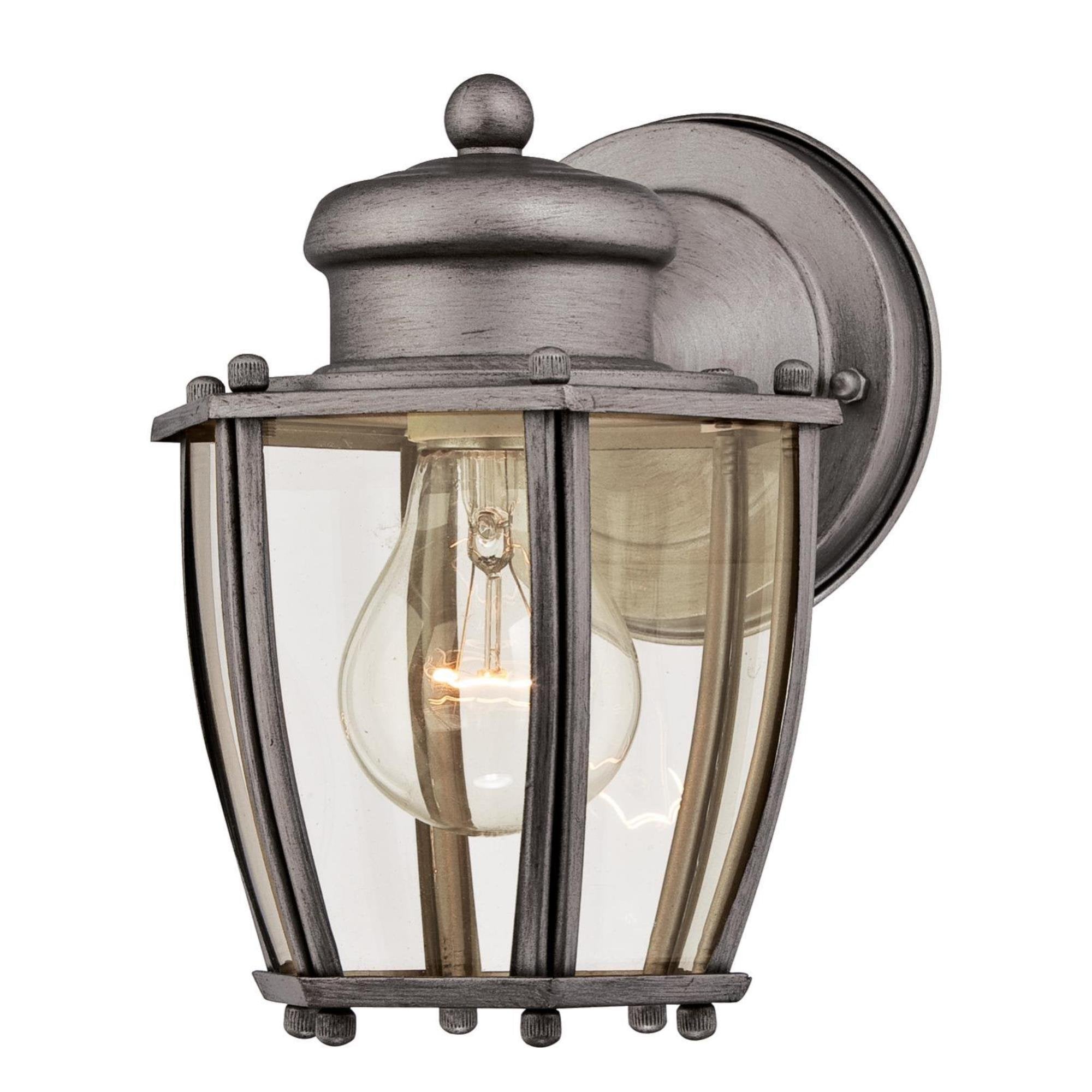 Westinghouse One-Light Outdoor Wall Fixture, Antique Silver Finish, Clear Curved Glass, Model 6468800