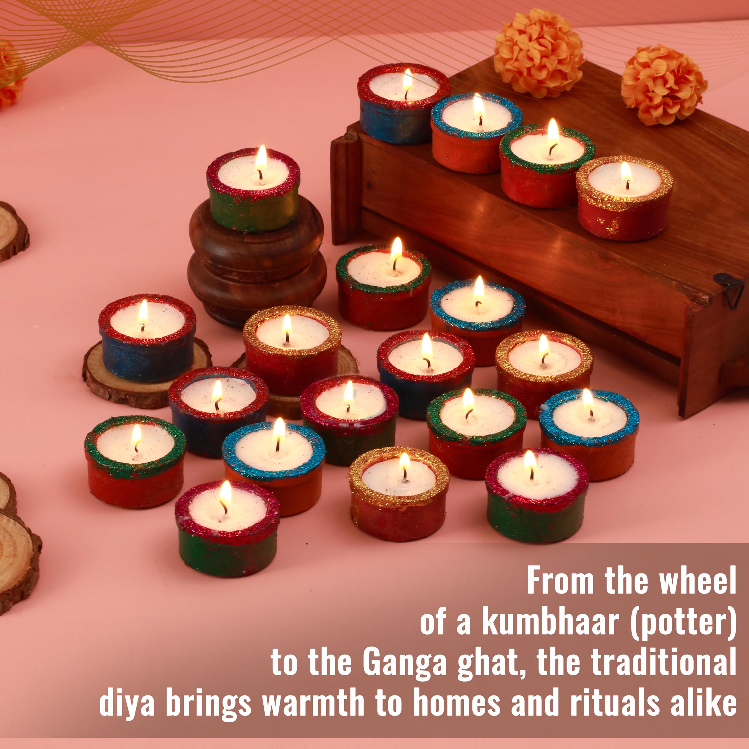 Tied Ribbons Clay Diya Set Of 20 | Handmade Terracotta Diyas For Indian Pooja Puja Oil Diya Lamp For Mandir  Temple  Indian Gift Items - Pongal Decorations For Home