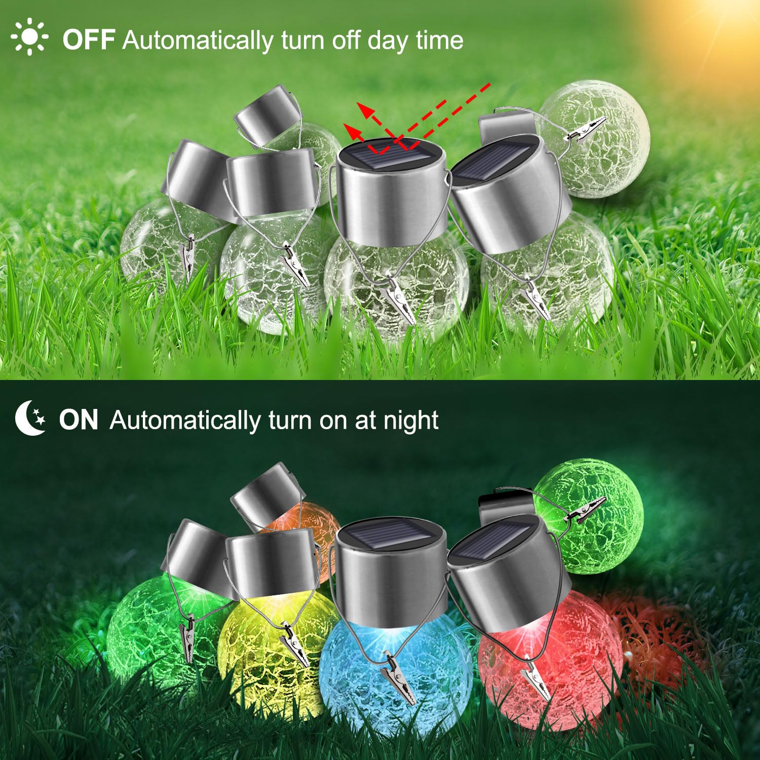 Solar Lights Outdoor Hanging Decorative Globe 8 Pack, Waterproof Solar Lantern With Handle And Clip, Solar Powered Glass Ball Li