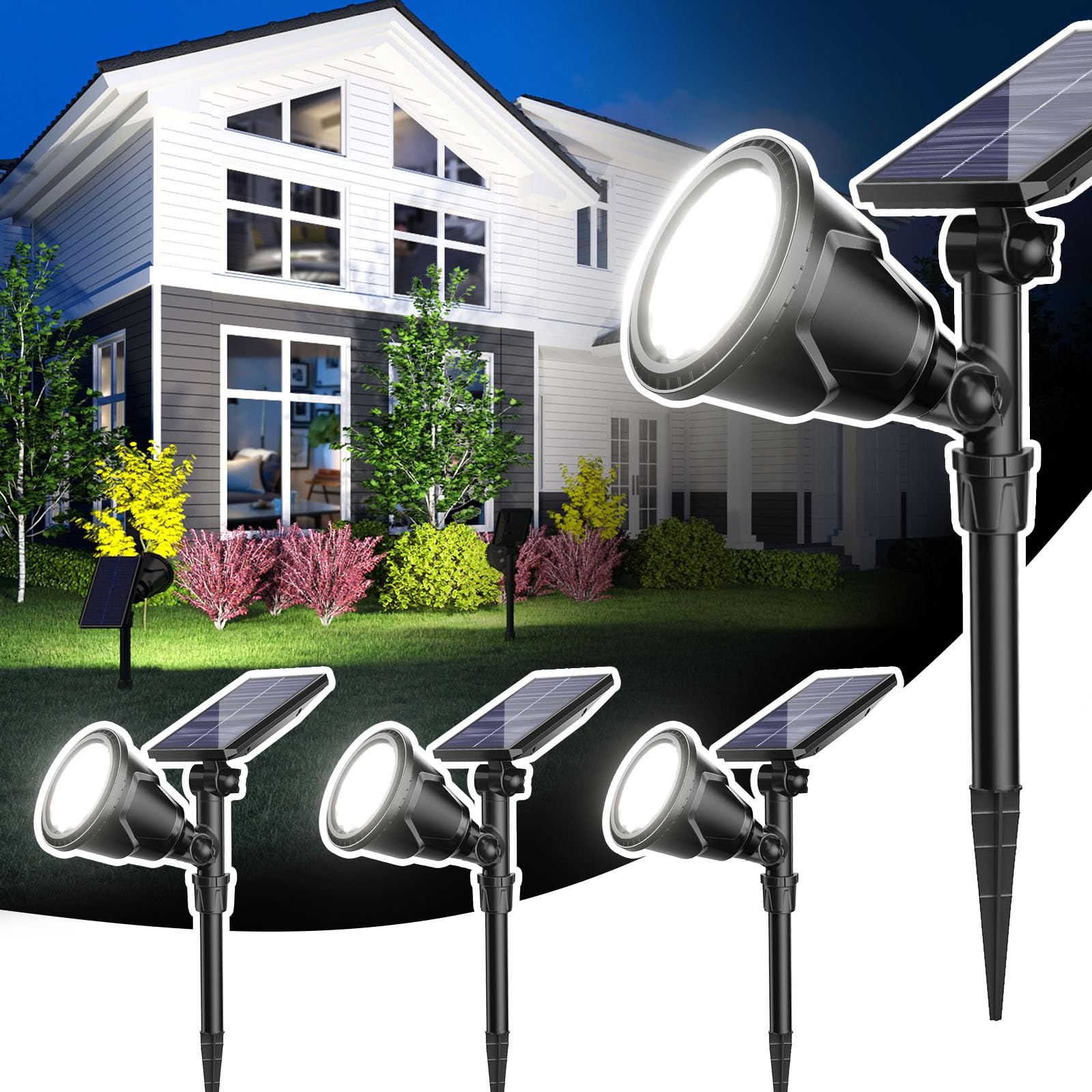 ROSHWEY Solar Outdoor Lights  Waterproof Solar Yard Lights 600LM Spot Light Outdoor for Tree Pathway Walkway Driveway Patio (Cool White  4Pack)