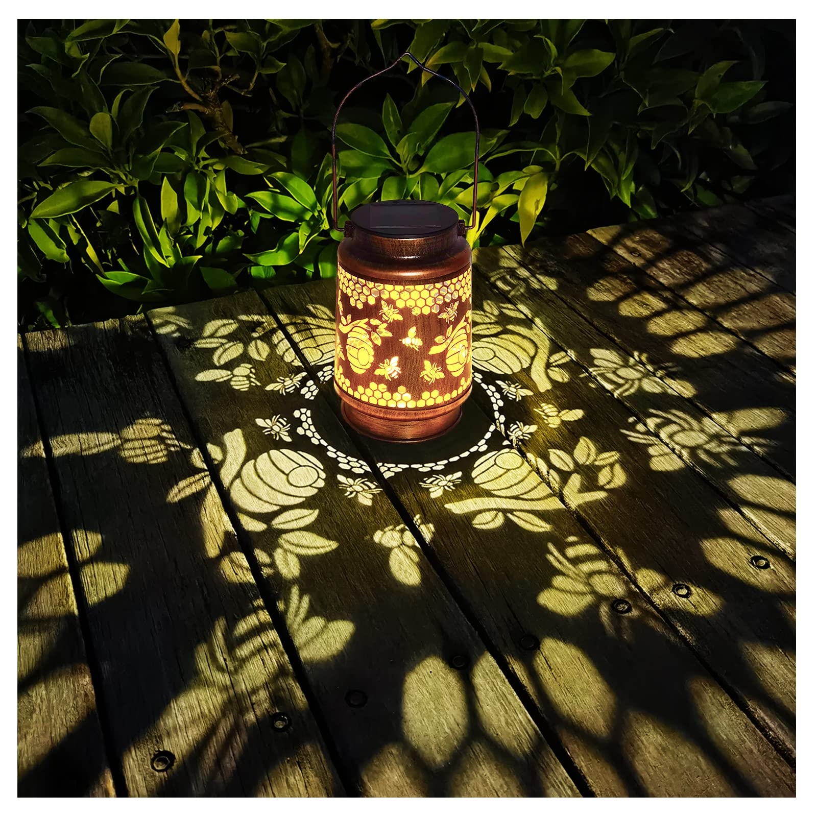 Aitenisen Bronze Solar Lanterns - Waterproof Metal Honeybee Decor For Patio & Garden