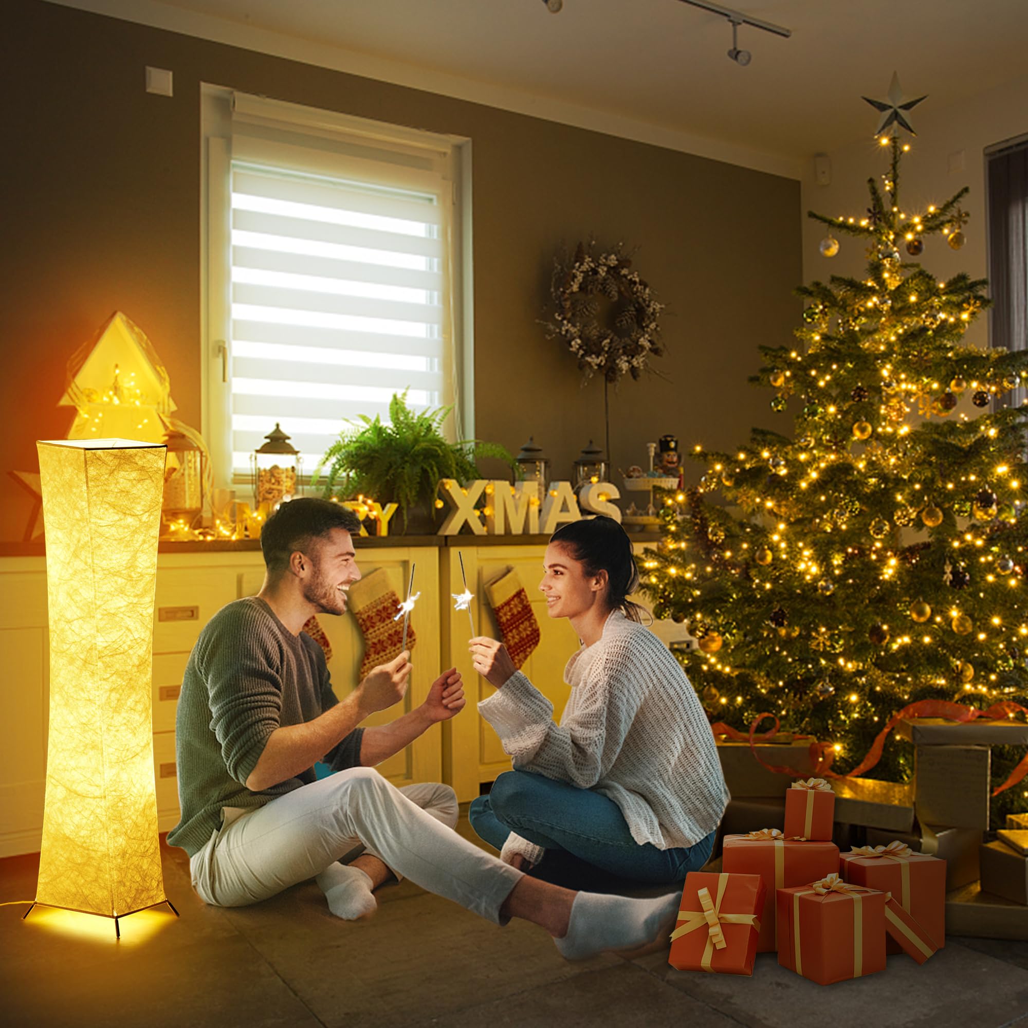 Chiphy Dimmable Floor Lamp - 39 Xs Tall Standing Light, 12Wx2 Led Bulbs, White Fabric Shade, Model Sf213-107(A)