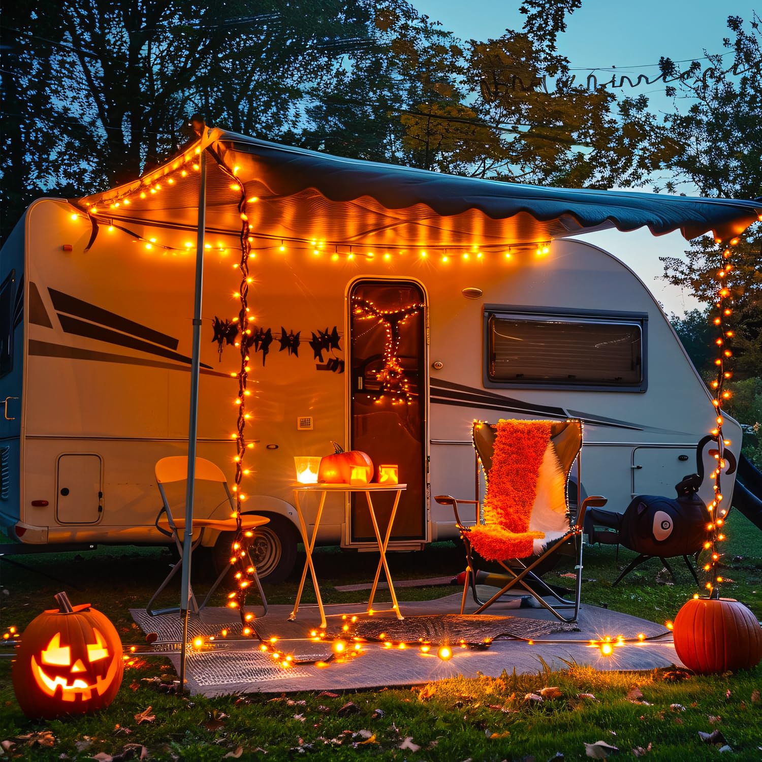 JMEXSUSS Solar Halloween Lights, 100 LED, 33ft, Waterproof, 8 Modes, Orange, Model EXS-S-0100, 2 Pack
