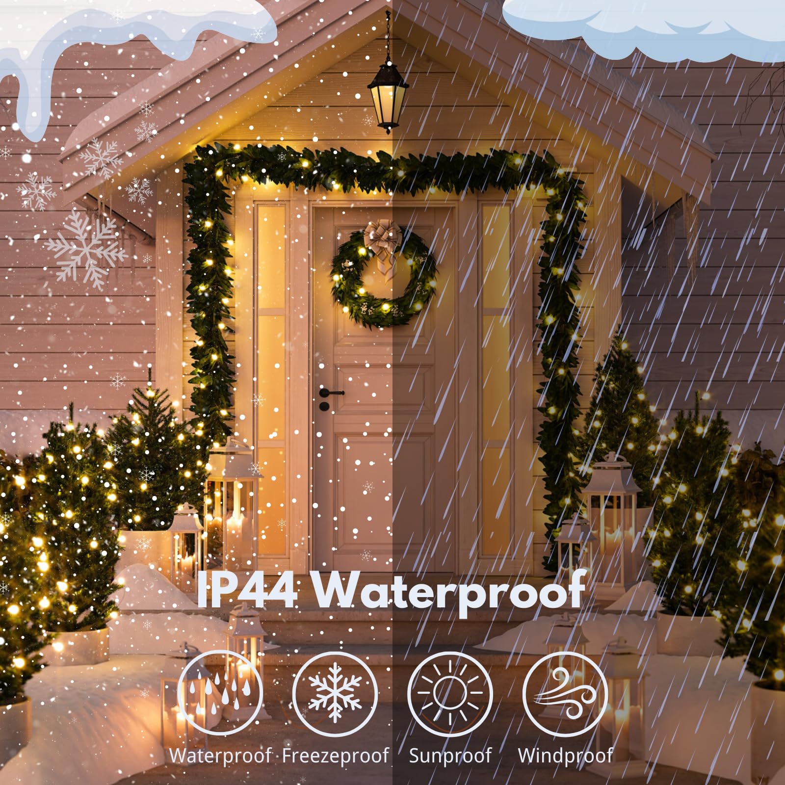 Ozs Connectable Outdoor String Lights Waterproof, 2Pack 164Ft 400 Led Christmas Tree Lights, 8 Modes Green Wire String Lights Fo
