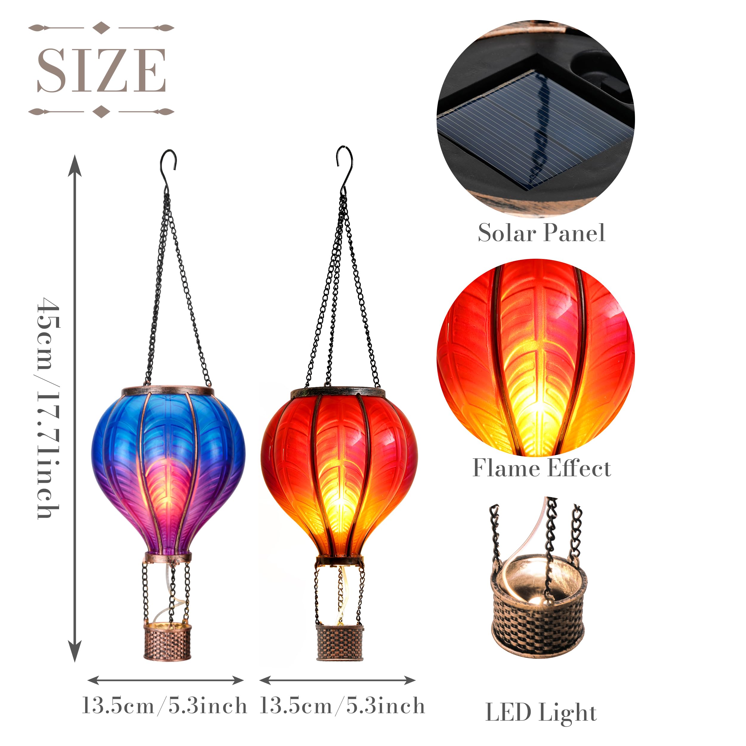 Teresa'S Collections 2 Pack Hanging Solar Lantern Outdoor Garden Decor ,Waterproof Plastic Hot Air Balloon Red Flickering Flame Effect Lantern For Yard Tree,Gift For Mom Lovers,18&quot;