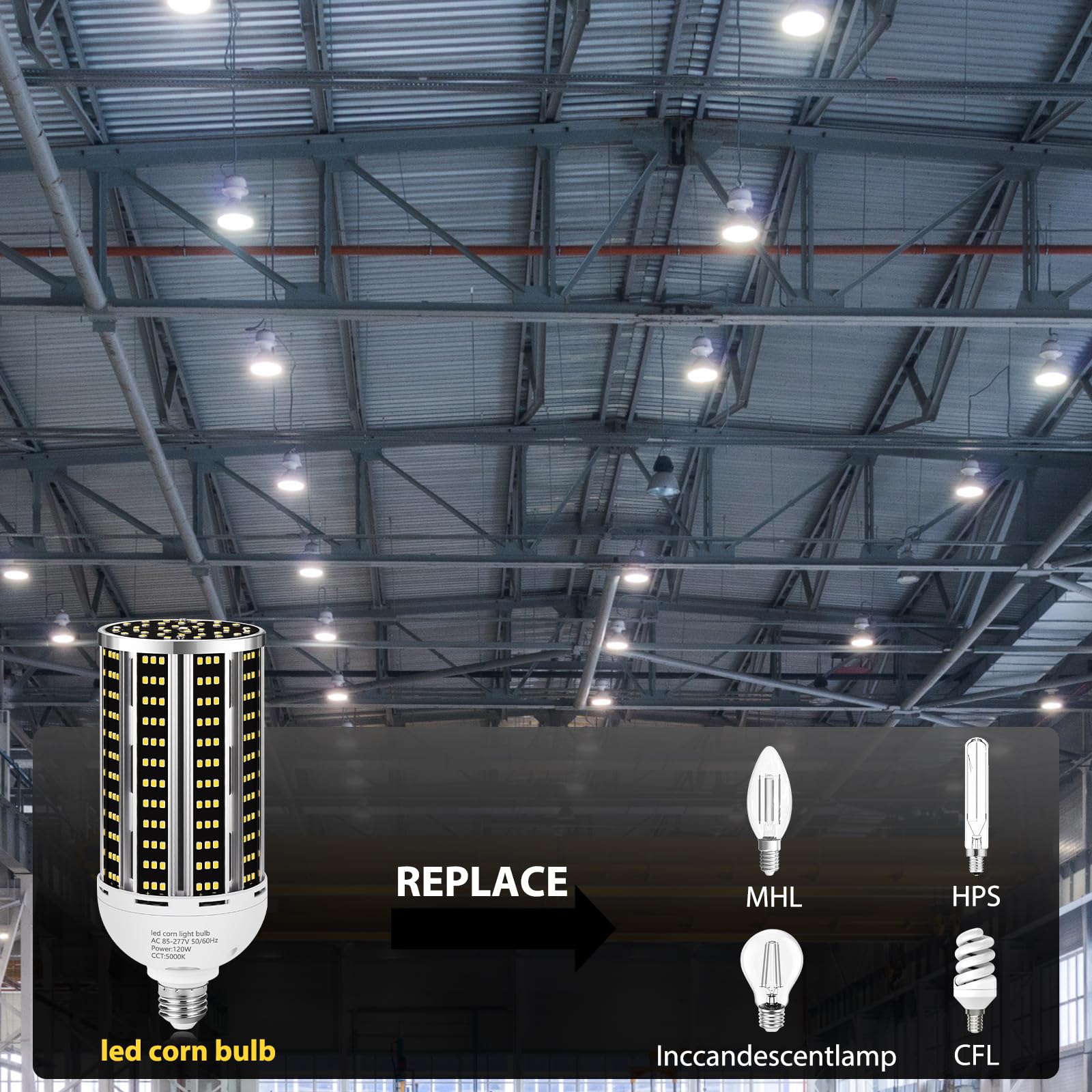 120W 2 Pack Led Corn Light Bulb(1200W Equivalent ) ,Commercial Grade Daylight 5000K E26/E39 15900Lm Medium Mogul Base Led Lamp,L