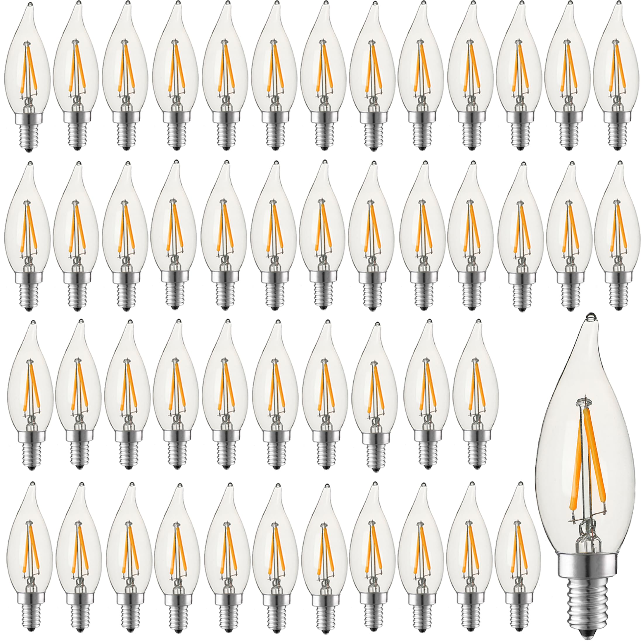 Hmyyjt Candelabra Led Light Bulb, 2W Dimmable Chandelier Bulbs, E12 Candle Flame Tip Decorative Fancy Bulb For Pendant Wall Scon