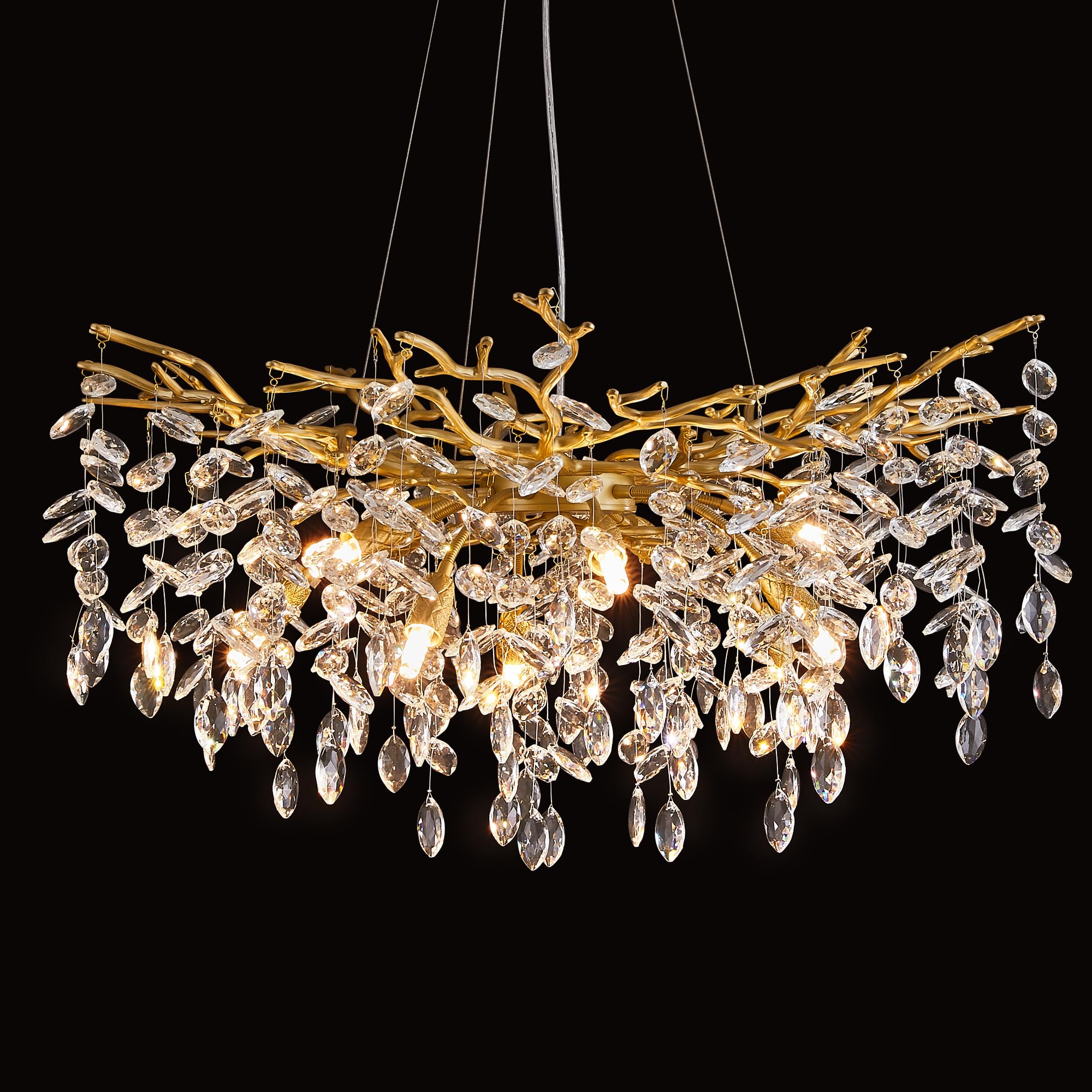 Modern Tree Branch Crystal Chandelier Luxury Gold Crystal Pendant Lighting 30'' Contemporary 10-Light Chandeliers For Dining Roo