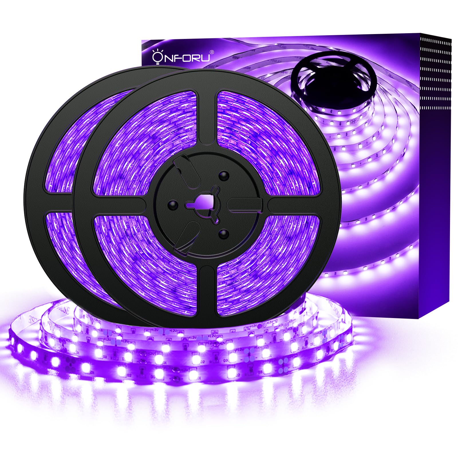 Onforu 32.8Ft Led Black Light Strip Kit, 600 Lamp Beads, 10M Flexible Non-Waterproof, Black, Model Ulsau006201