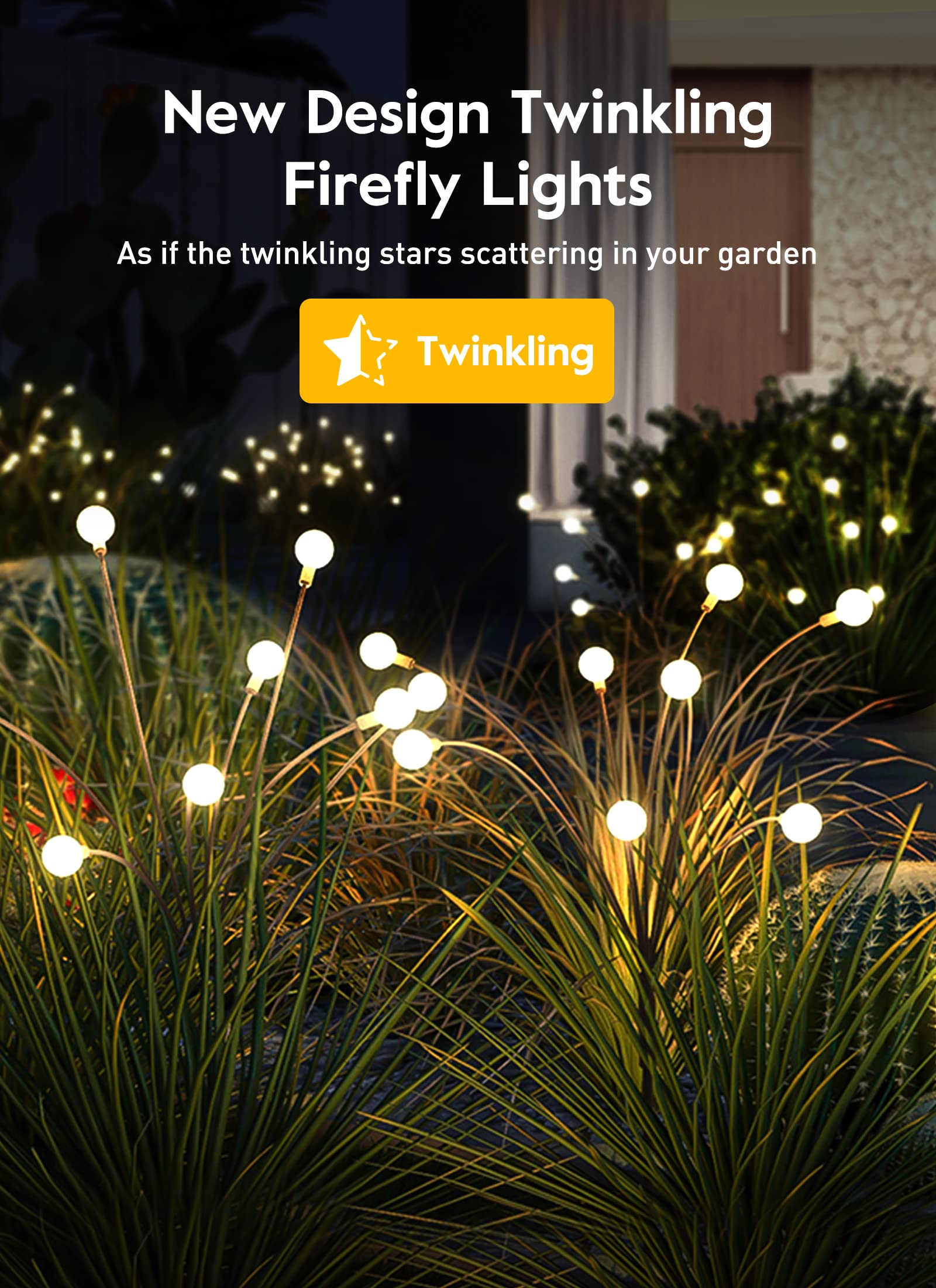 Brightown Solar Garden Lights - 4 Pack 12 Led Firefly Lights, Sway By Wind, Waterproof, Warm White