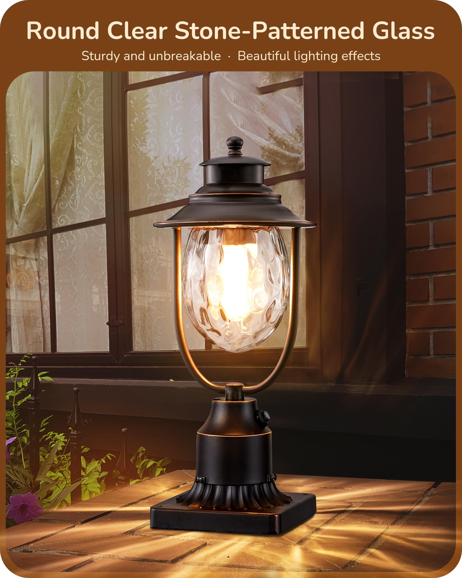 EDISHINE Dusk to Dawn Outdoor Post Light, Pole Light Fixture with Pier Mount Base, Waterproof Exterior Lamp Post Lantern Head, C