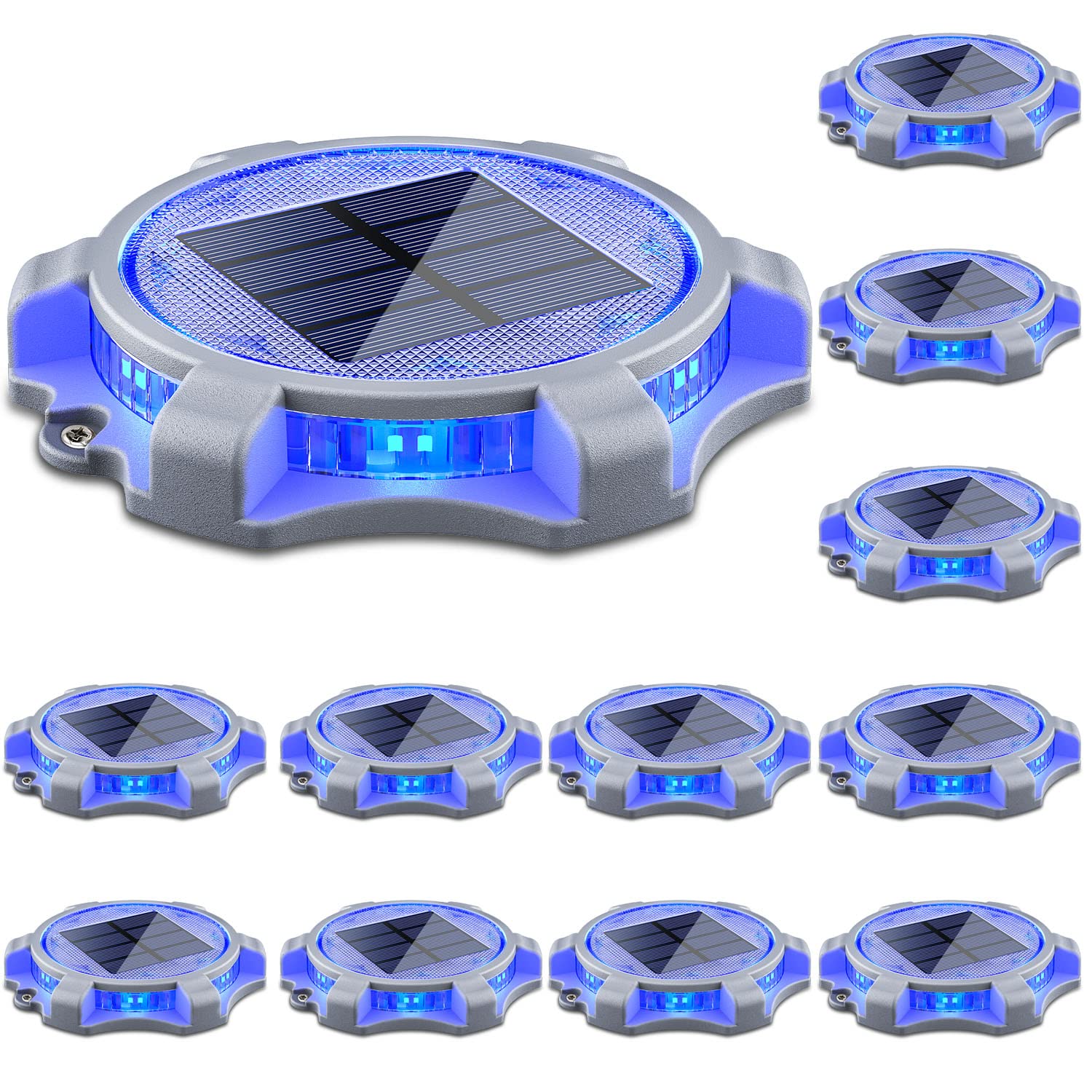 SIEDiNLAR Solar Deck Lights Outdoor 2 Modes LED Driveway Markers Dock Light Waterproof for Step Walkway Ground Stair Pathway Yar