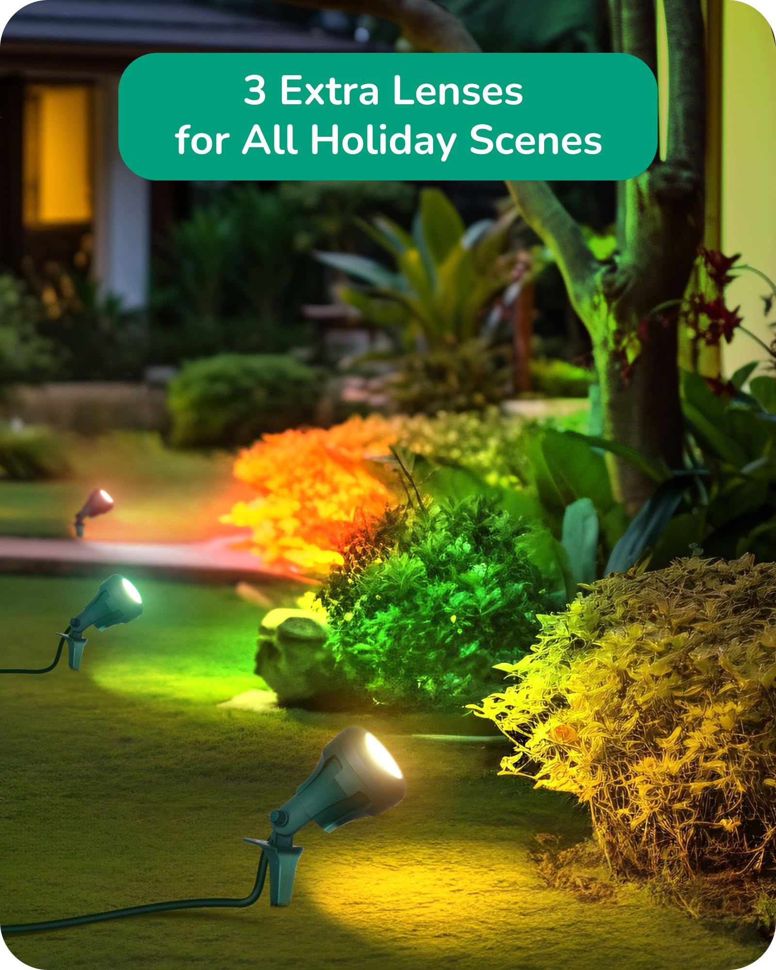 Edishine 120V Outdoor Led Spotlights, 4.8W Plug In Spotlight With 3 Lenses (Red Green Yellow) & 180 Rotatable Lamphead, 5000K Wa