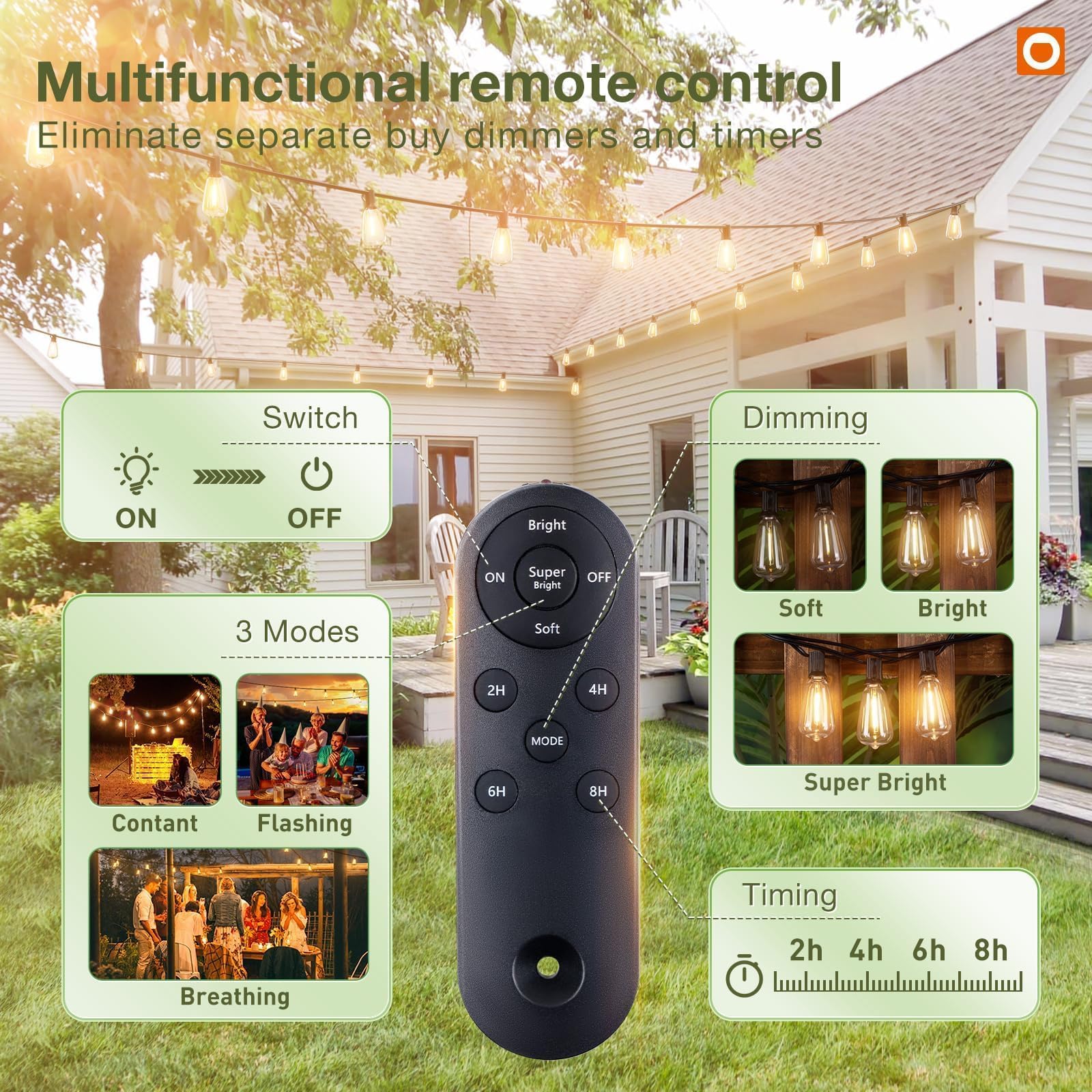 Addlon 78(72+6) Ft Solar String Lights Waterproof,Patio Lights Solar Powered With Remote & Usb Port 3 Lighting Modes 24+2 Led Sh
