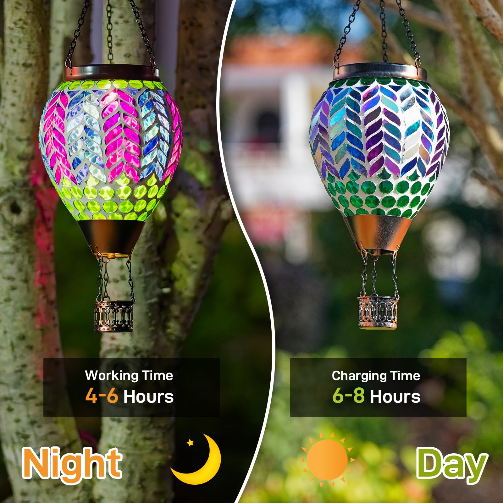 Dreamskip Mosaic Hot Air Balloon Solar Lanterns Outdoor Waterproof  Colorful Glass Solar Hanging Lantern Lights For Garden Patio Yard Gifts For Women Mom Grandma