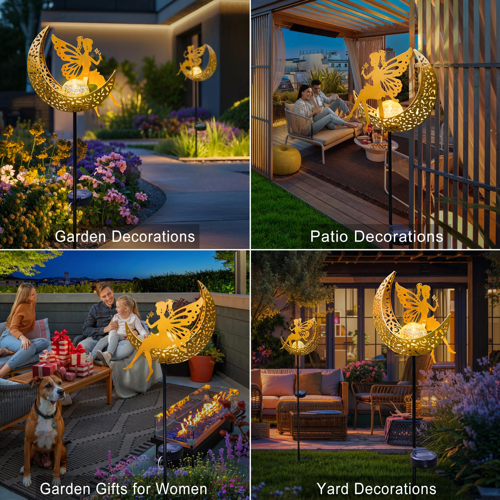 Fairy Moon Solar Lights Outdoor Garden Gifts For Women Yard Decorations Stakes Lights, Waterproof Led Outside Backard Decor, Law