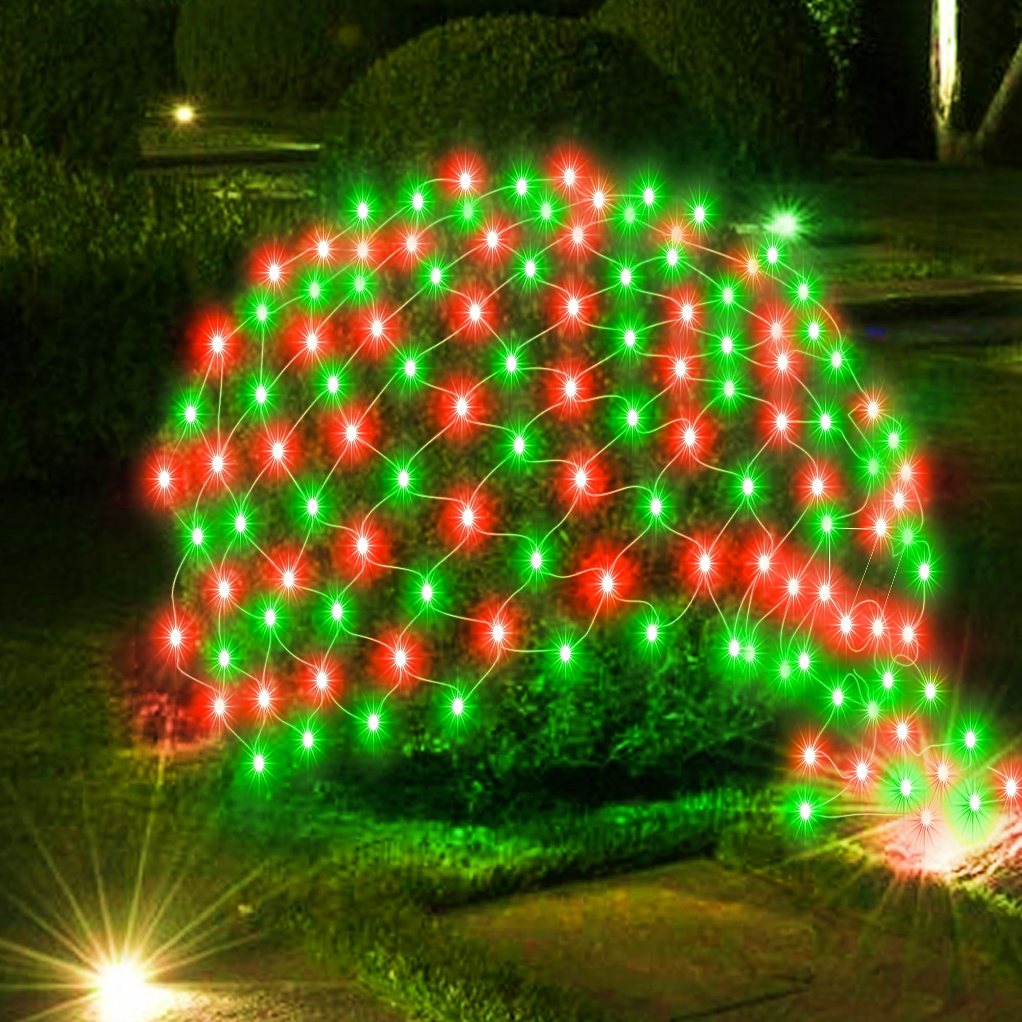 198 Led 9.8 Ft*6.6 Ft Net Lights Plug In  8 Lighting Modes Mesh Light Connectable  Waterproof Christmas Net Lights Outdoor For Bushes  Wedding  Holiday  Garden  Xmas Tree Decorations(Red And Green)