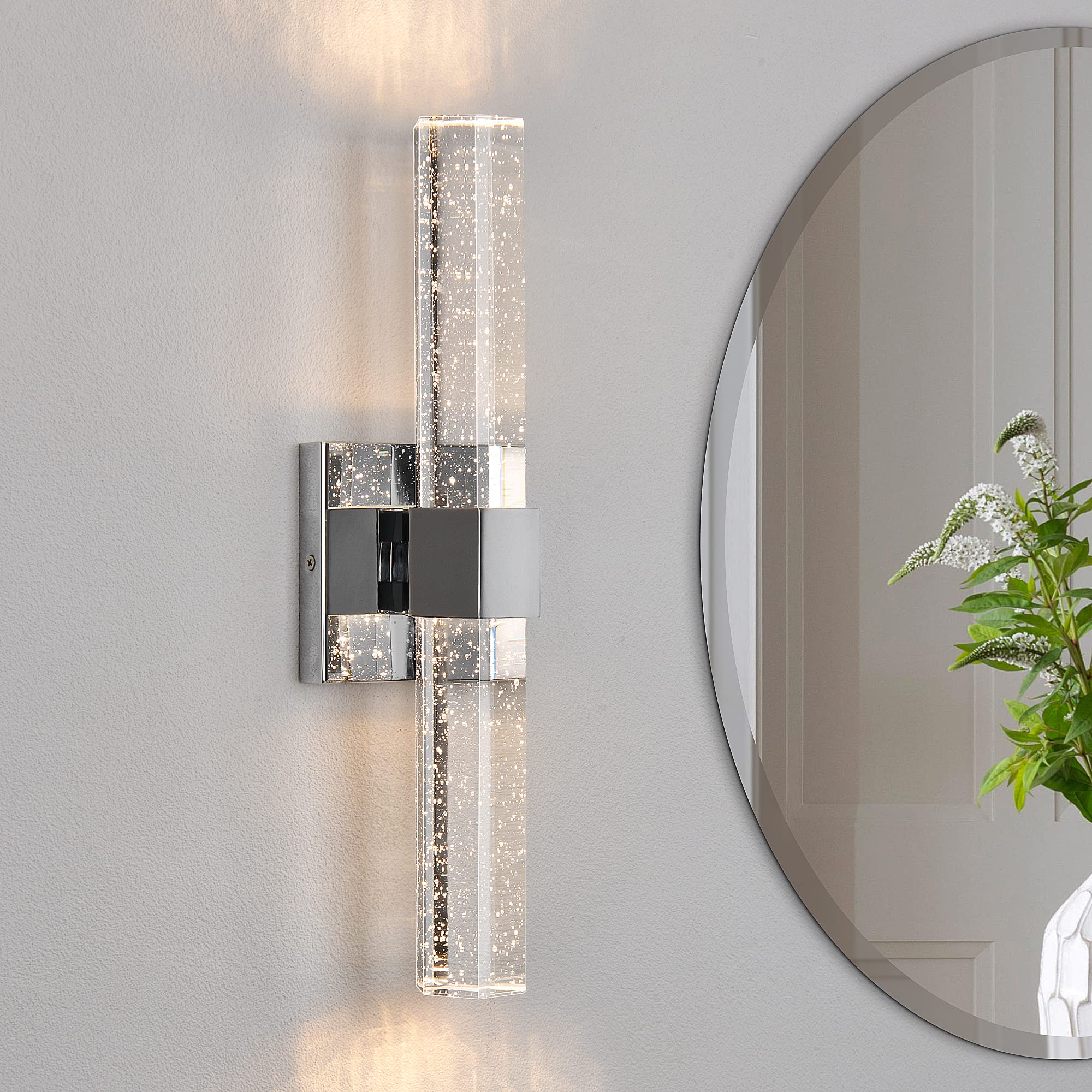 Epinl Bathroom Sconce Wall Lighting - Led Modern Wall Sconce Light Chrome Crystal Bathroom Vanity Light Fixture 3000K Vertical A