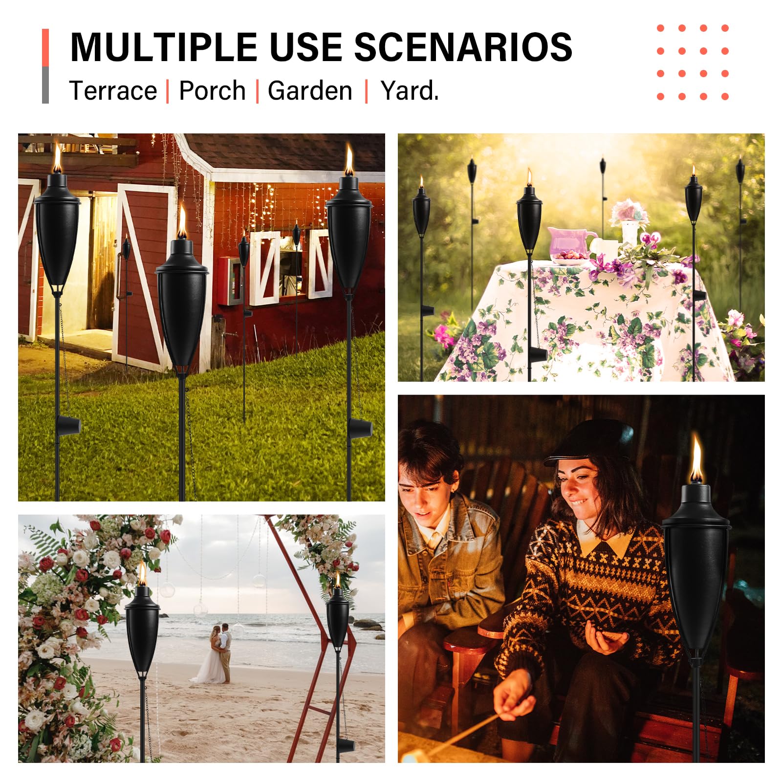 Zspeng 6 Pack Citronella Torches, 61-Inch Metal Garden Decor With 22Oz Capacity, Tabletop &