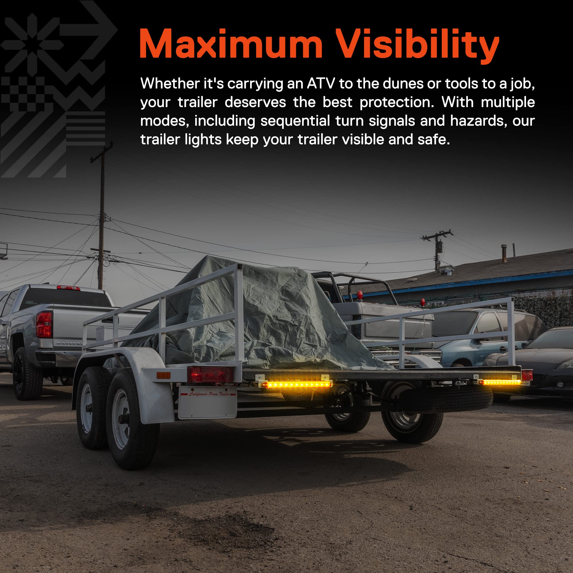 True Mods 16&quot; 12 Amber Led Trailer Light Bar [Hazard + Sequential Turn Signal] [Dot Fmvss 108] [Sae I6P2] [Ip67 Submersible] Running Side Marker Id Rear Tail Light Bar Motorcycle Utility Boat Trailers