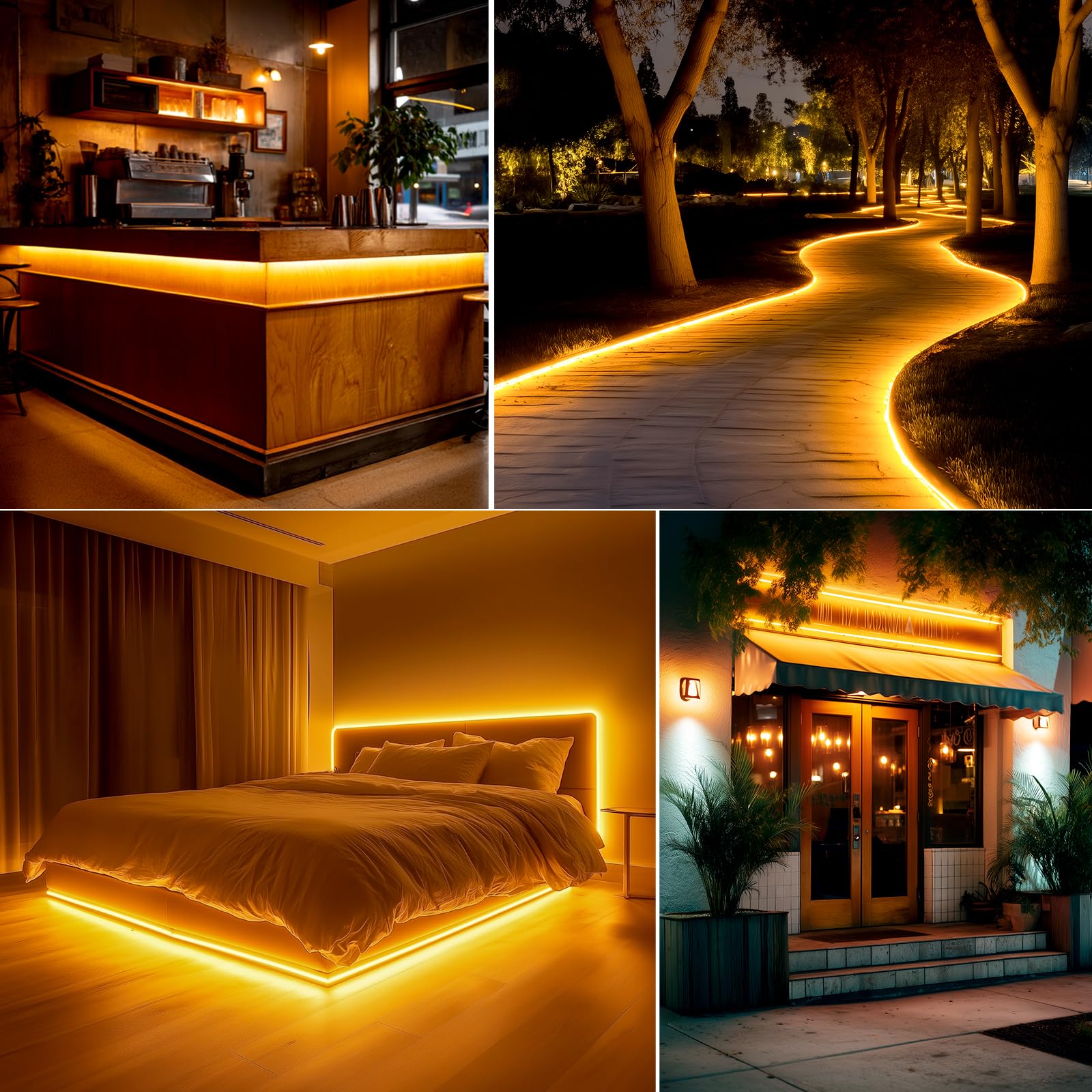 Gzbtech Flexible Led Neon Rope Lights 16.4Ft Ac 110-120V Waterproof Strip Light  120Leds/M Cuttable Connectable Neon Lighting For Indoor Outdoor Home Decor/Commercial Building Use-Amber 5M