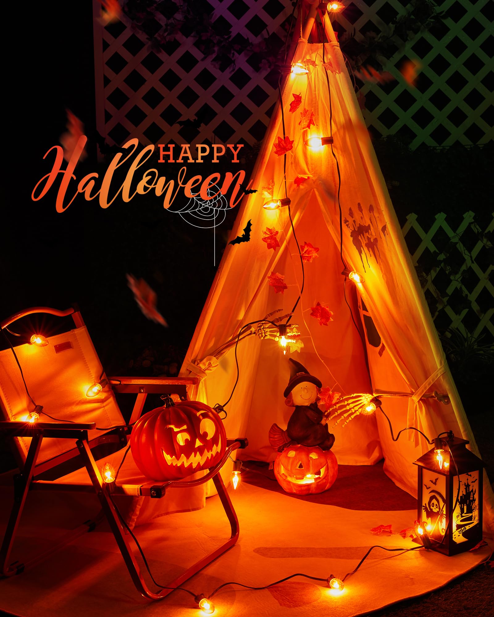 Brightown 25 Pack C9 Halloween Orange Lights, C9 Replacement Light Bulb For Halloween String Lights, E17 Intermediate Base, 7 Watt, Orange