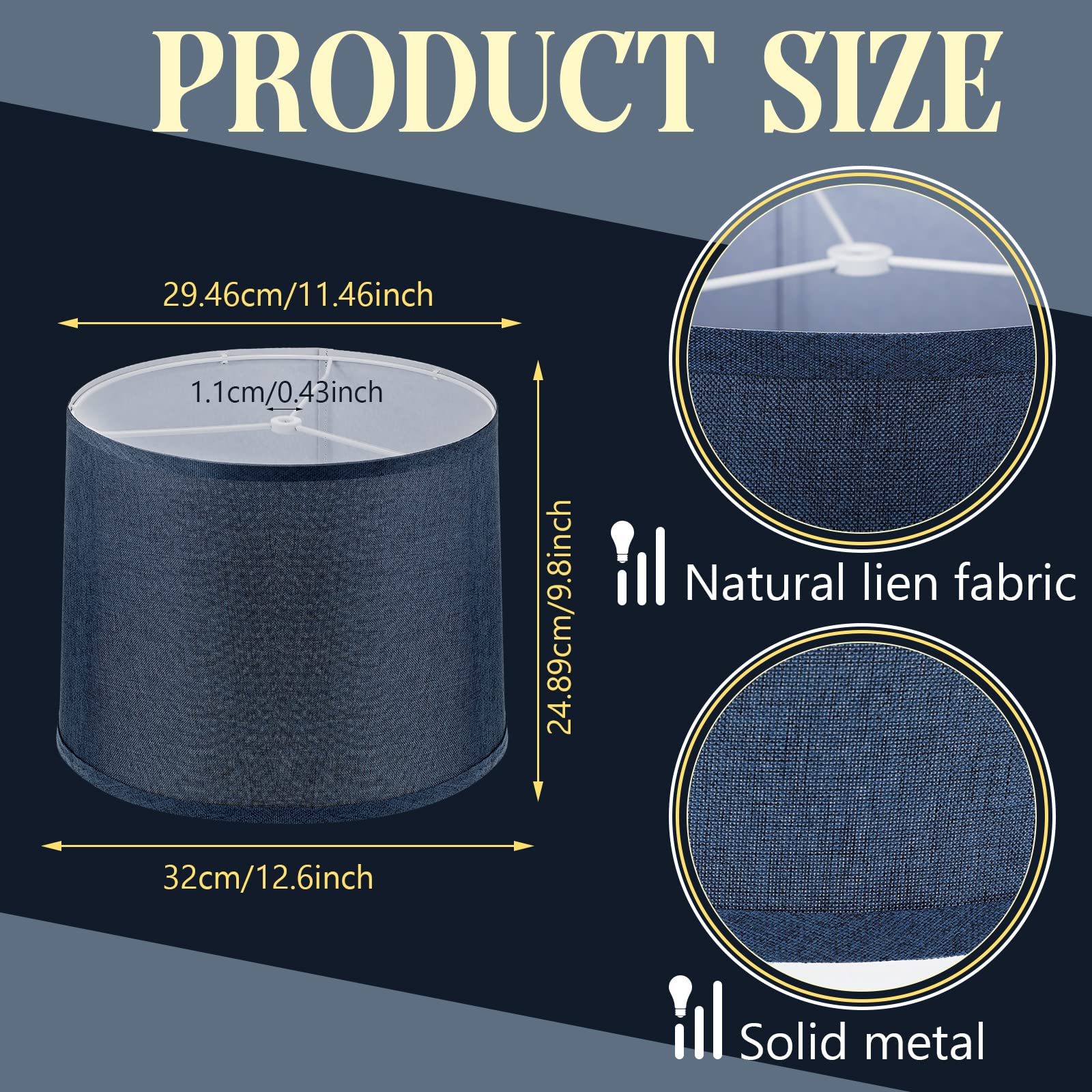 Nuanchu Set of 2 Drum Lampshade Natural Linen Lampshade medium 11.6 Inch Top x 12.6 Inch Bottom x 9.8 Inch High Classic Fabric L