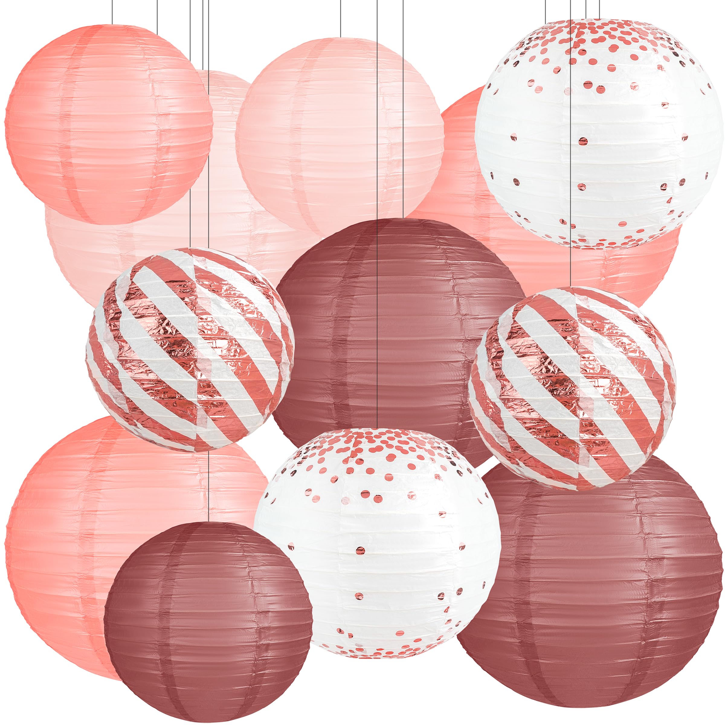 12Pcs Rose Gold Vintage Floral Wedding Hanging Paper Lanterns Decorations Rose Gold Birthday Decorations Bachelorette Bridal Sho