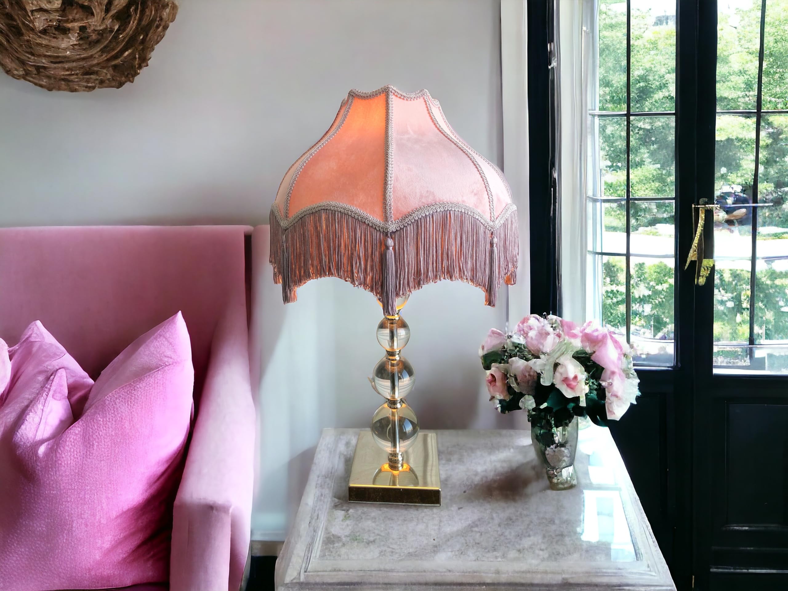 Generic Velvet Lamp Shade, Victorian Style, Bell Shape, Large, Muted Lavender Purple with Tassels and Fringe